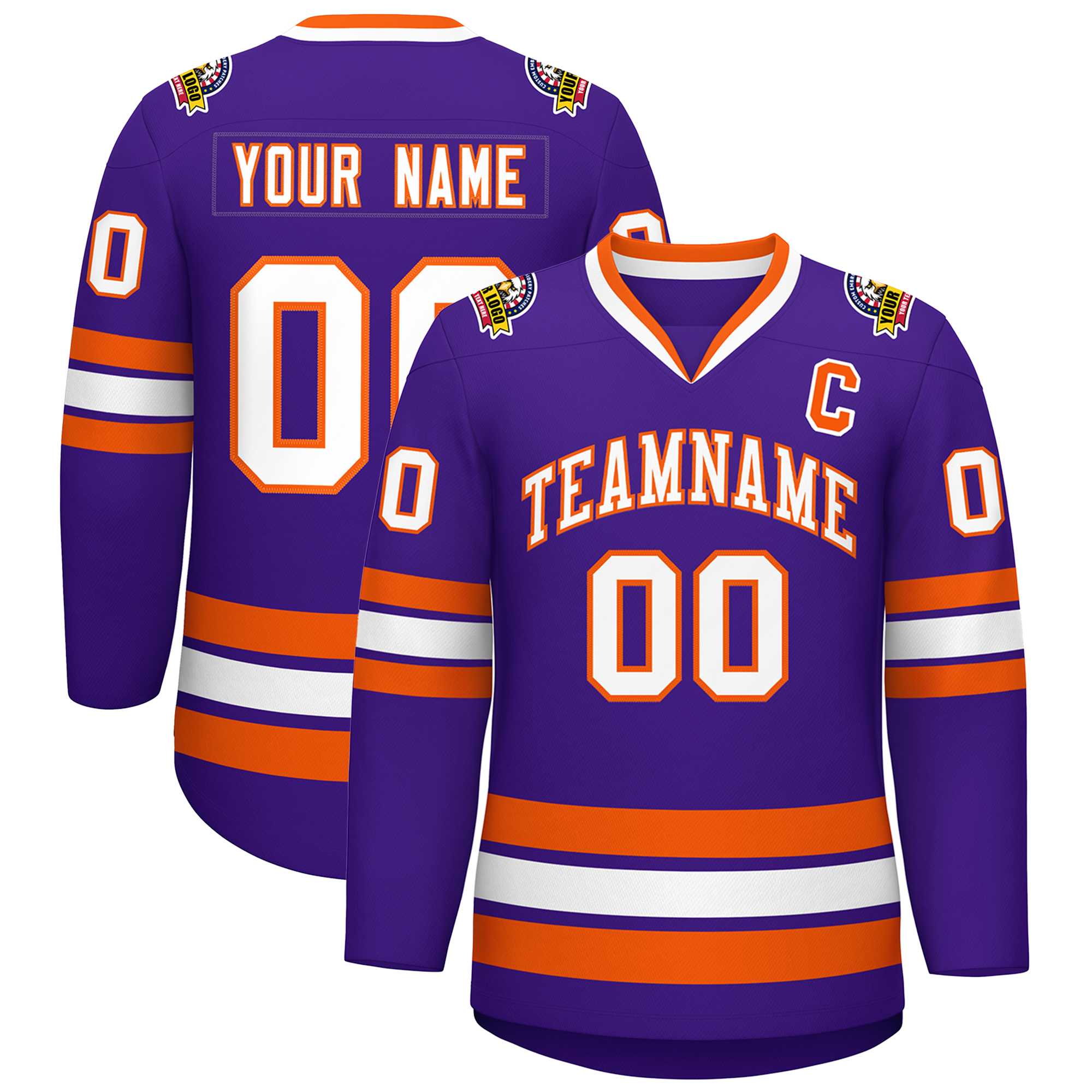Custom Purple White-Orange Classic Style Hockey Jersey | KXKSHOP