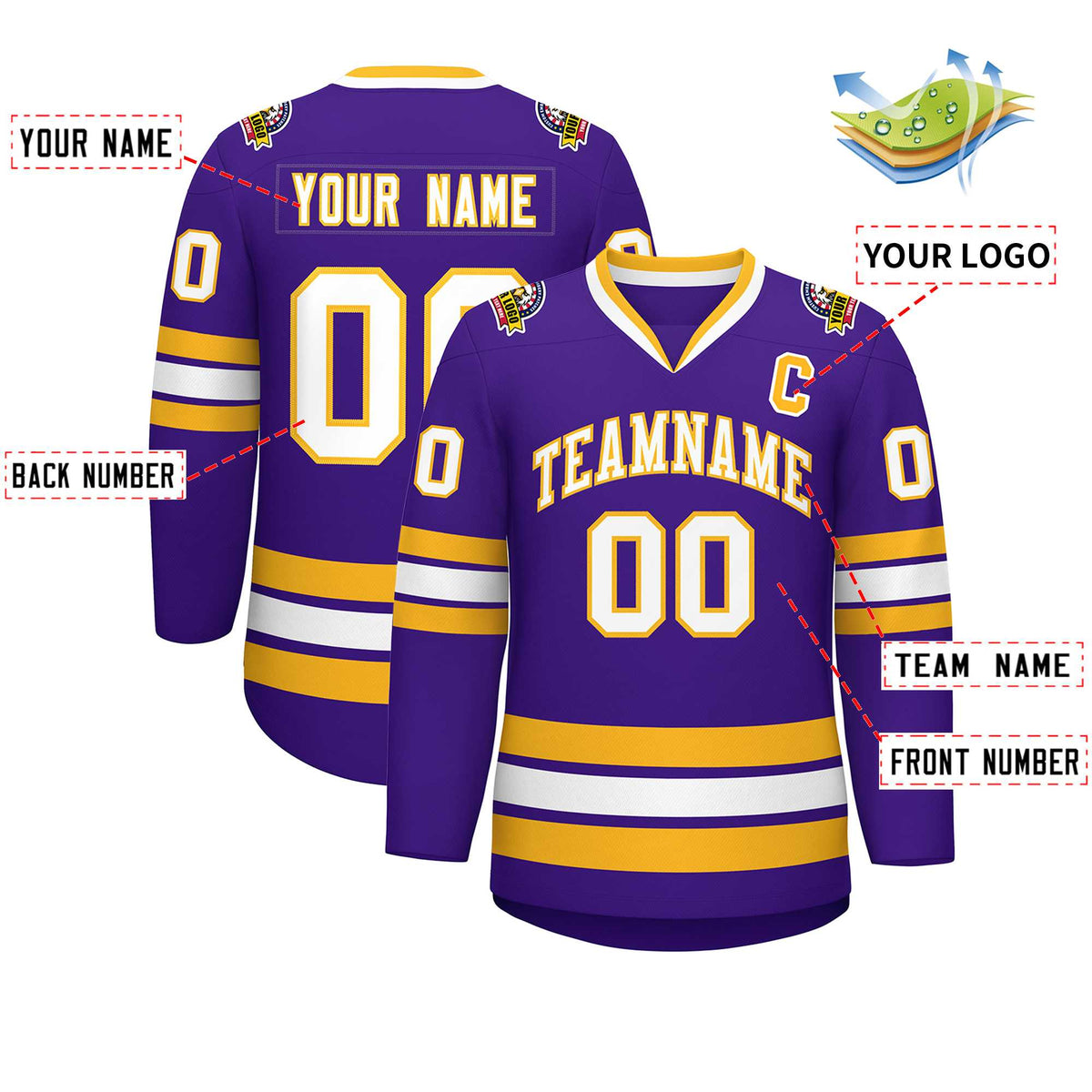 Custom Purple White-Gold Classic Style Hockey Jersey | KXKSHOP
