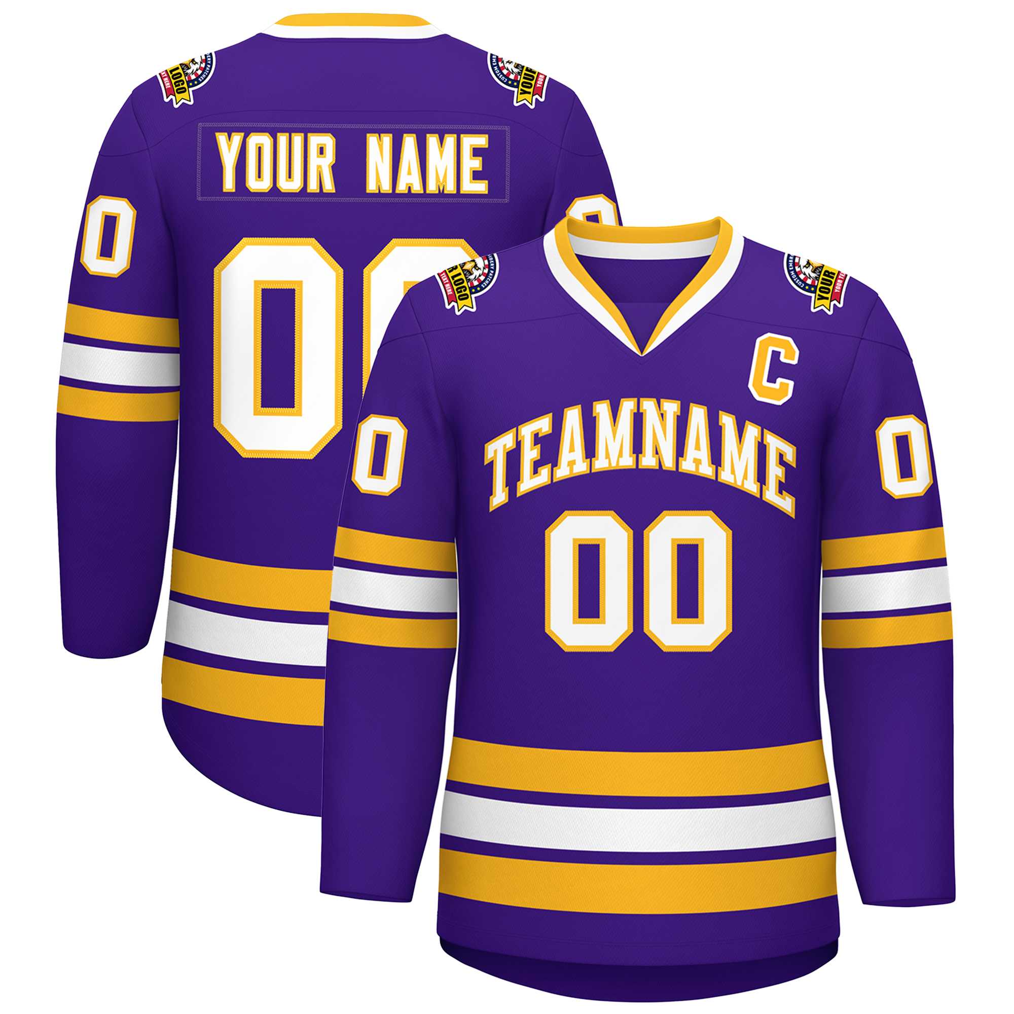 Custom Purple White-Gold Classic Style Hockey Jersey | KXKSHOP