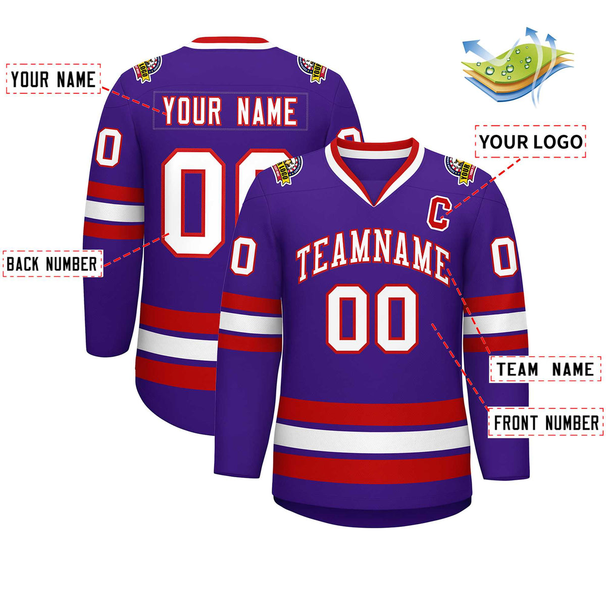 Custom Purple White-Red Classic Style Hockey Jersey | KXKSHOP
