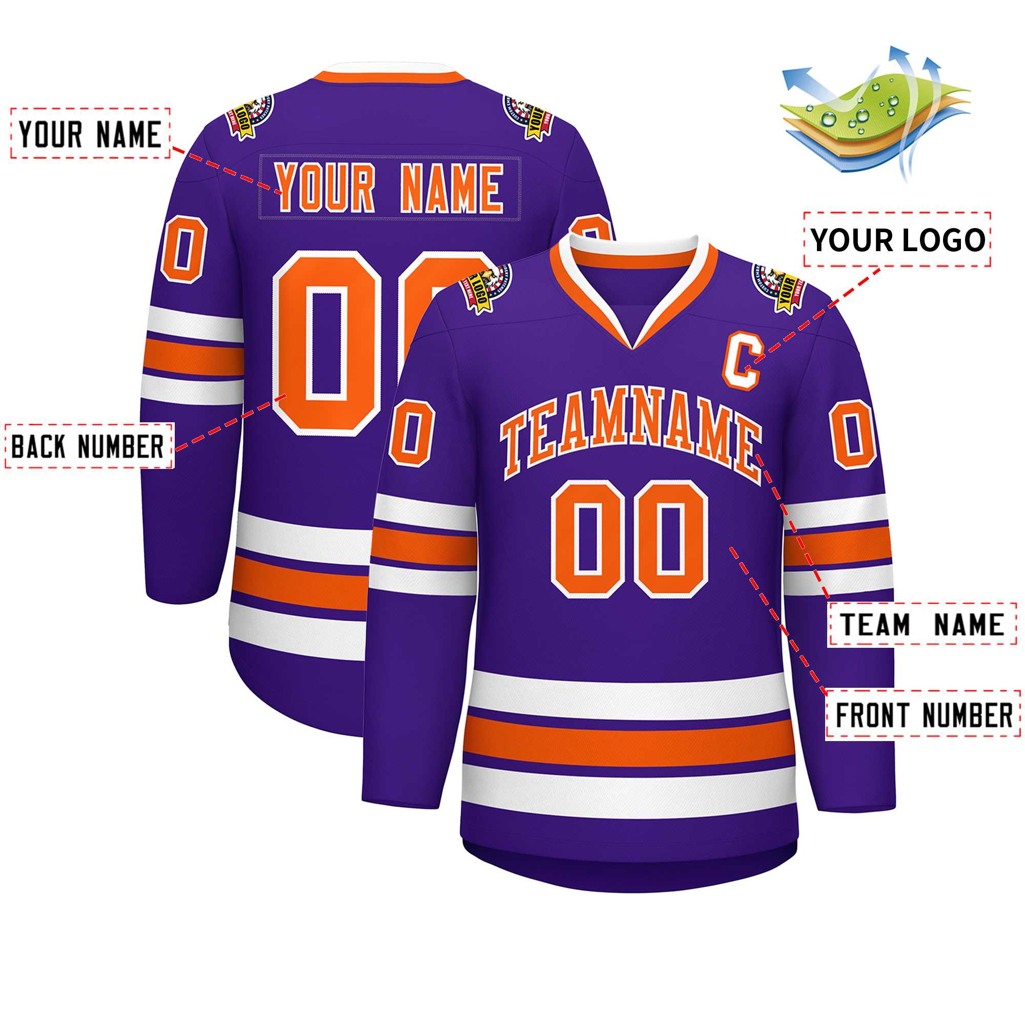 Custom Purple Orange-White Classic Style Hockey Jersey | KXKSHOP