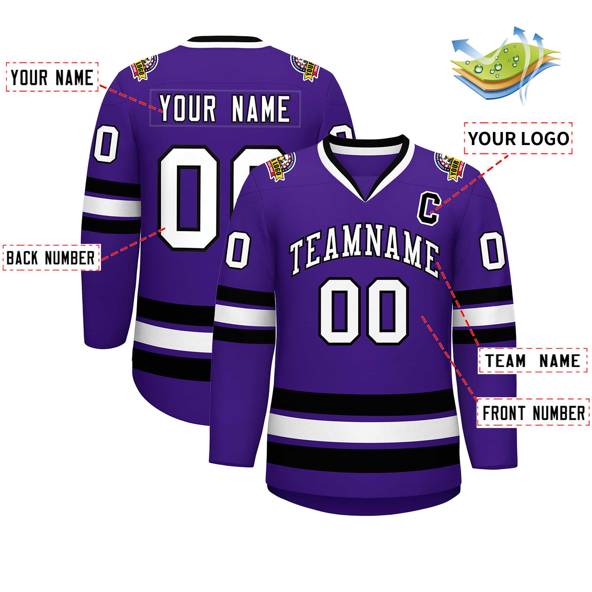 Custom Purple White-Black Classic Style Hockey Jersey | KXKSHOP