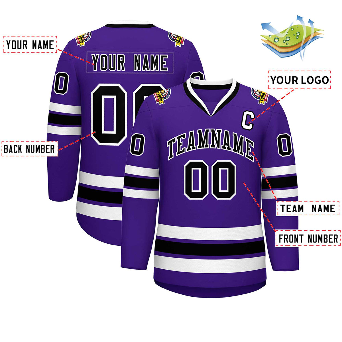 Custom Purple Black-White Classic Style Hockey Jersey | KXKSHOP