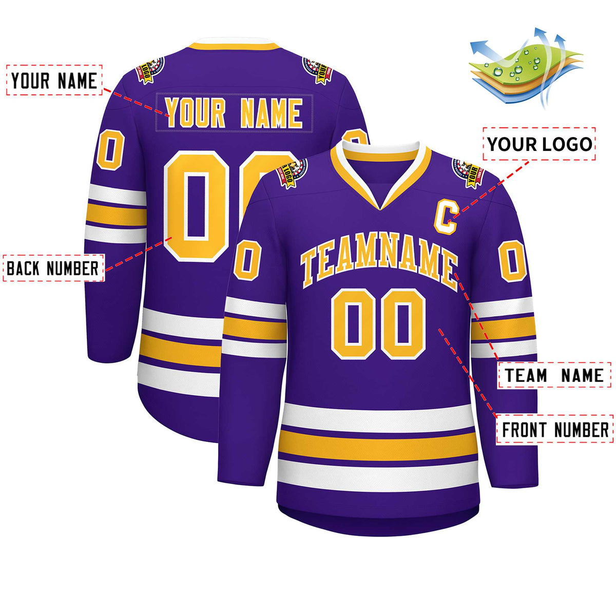 Custom Purple Gold-White Classic Style Hockey Jersey | KXKSHOP