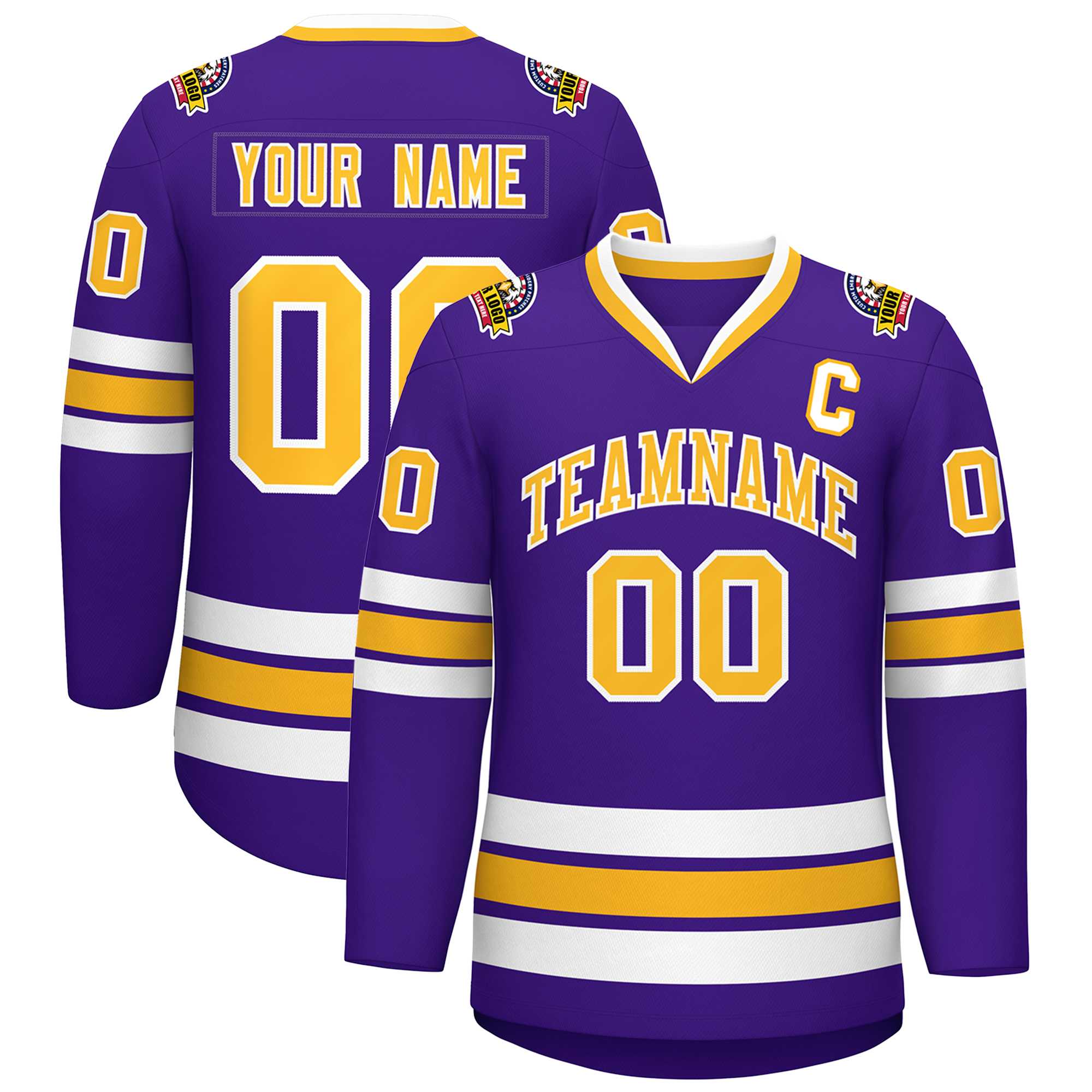 Custom Purple Gold-White Classic Style Hockey Jersey | KXKSHOP