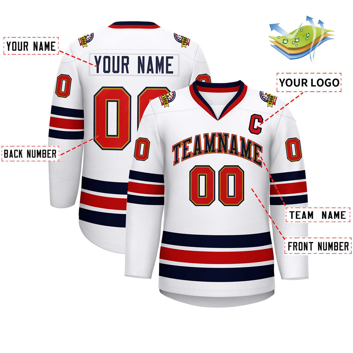 Custom White Navy Old Gold-Red Classic Style Hockey Jersey | KXKSHOP