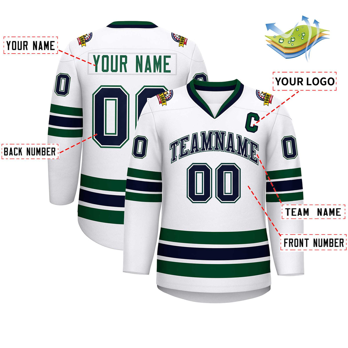 Custom White Navy White-Green Classic Style Hockey Jersey | KXKSHOP