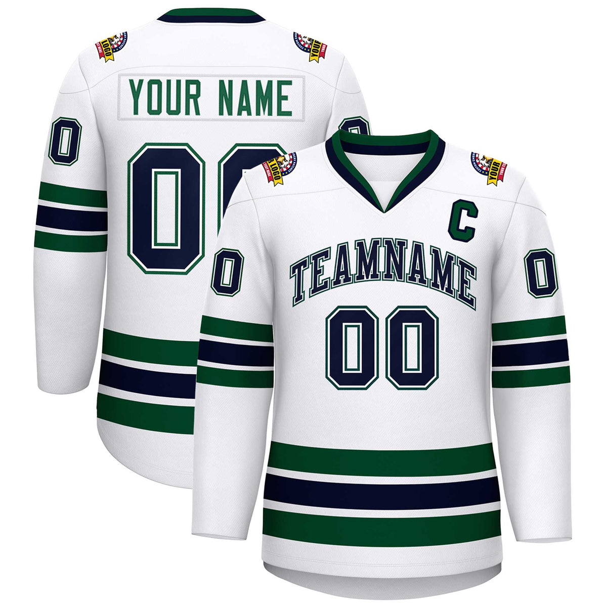 Custom White Navy White-Green Classic Style Hockey Jersey | KXKSHOP