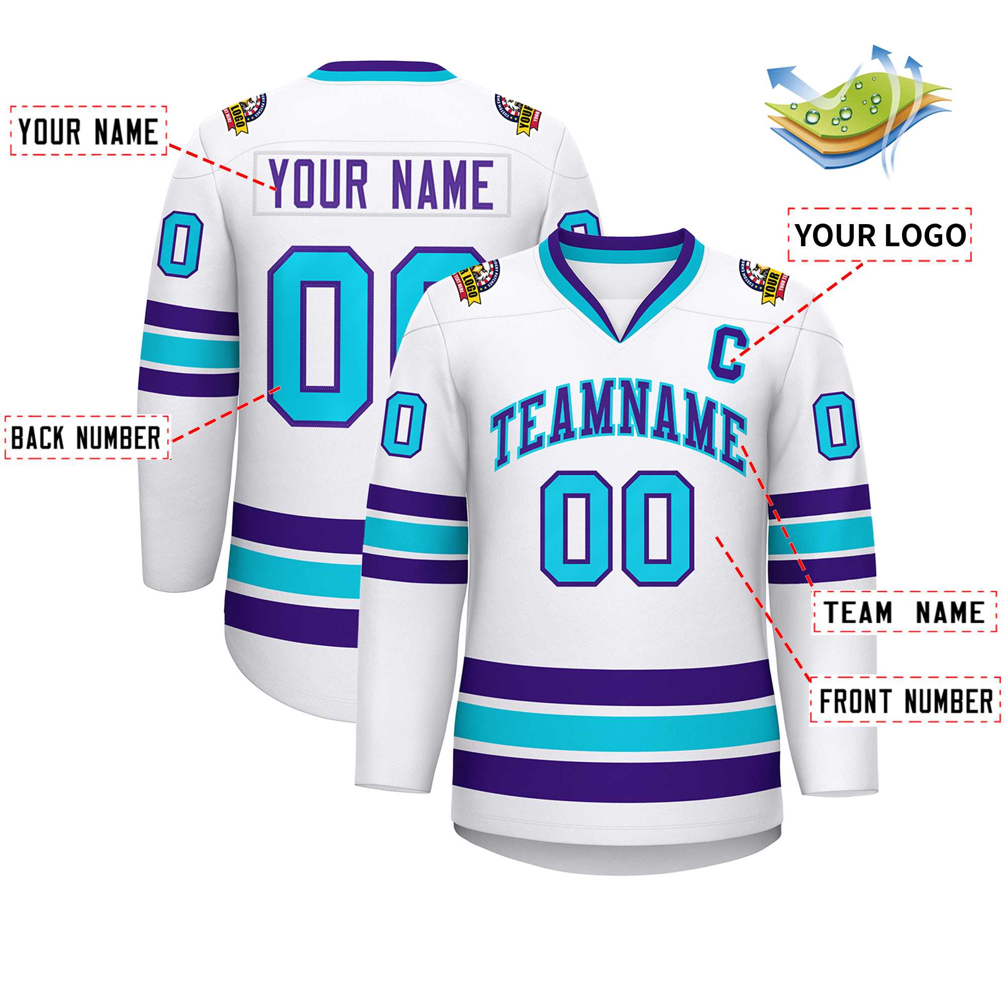 Custom White Purple-Powder Blue Classic Style Hockey Jersey | KXKSHOP