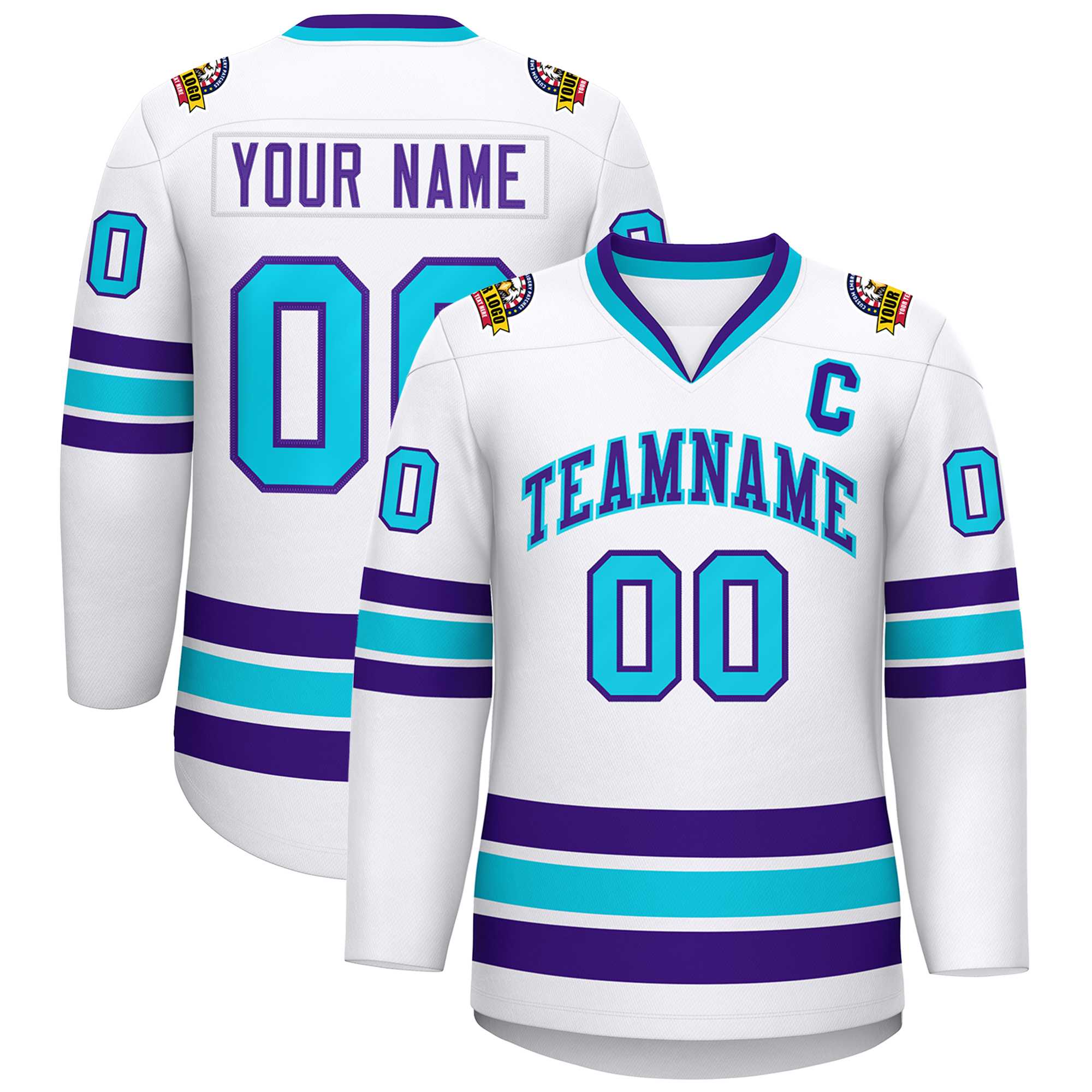 Custom White Purple-Powder Blue Classic Style Hockey Jersey | KXKSHOP