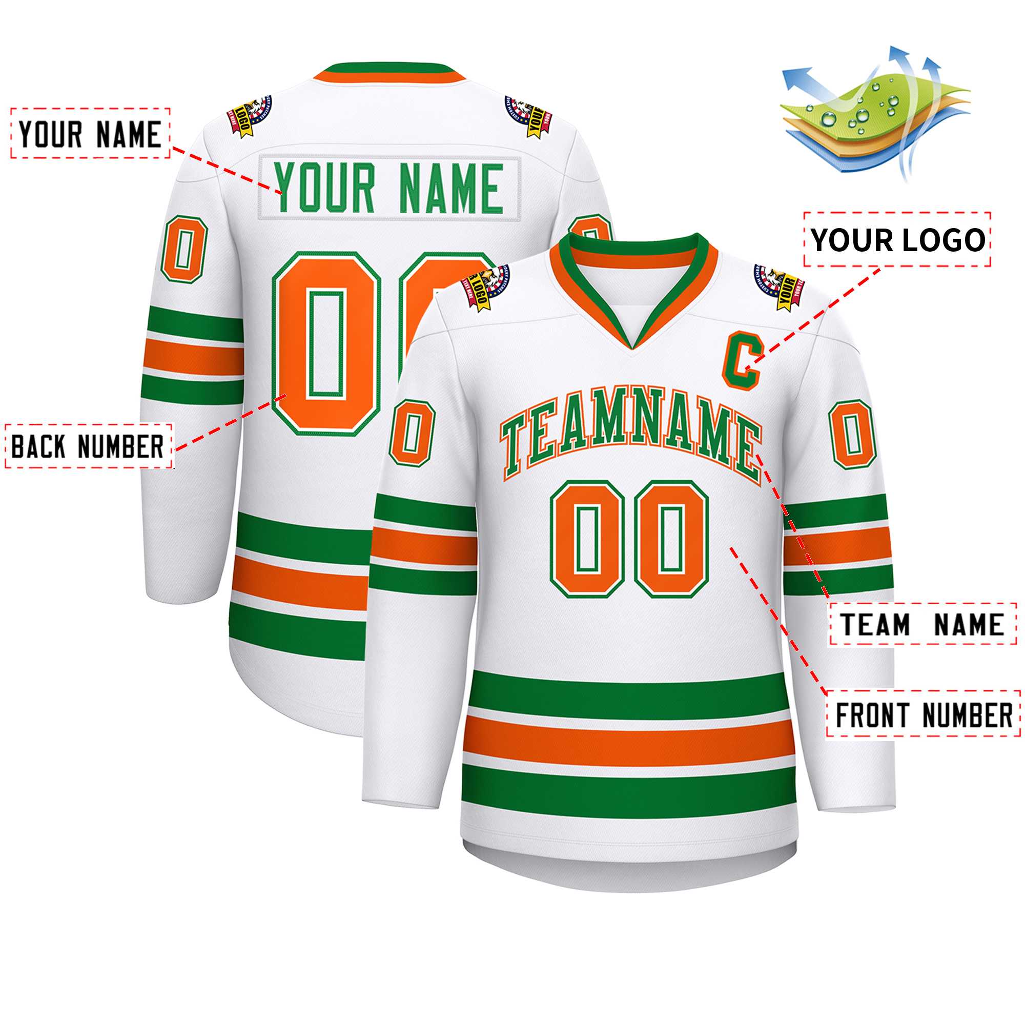 Custom White Kelly Green White-Orange Classic Style Hockey Jersey | KXKSHOP