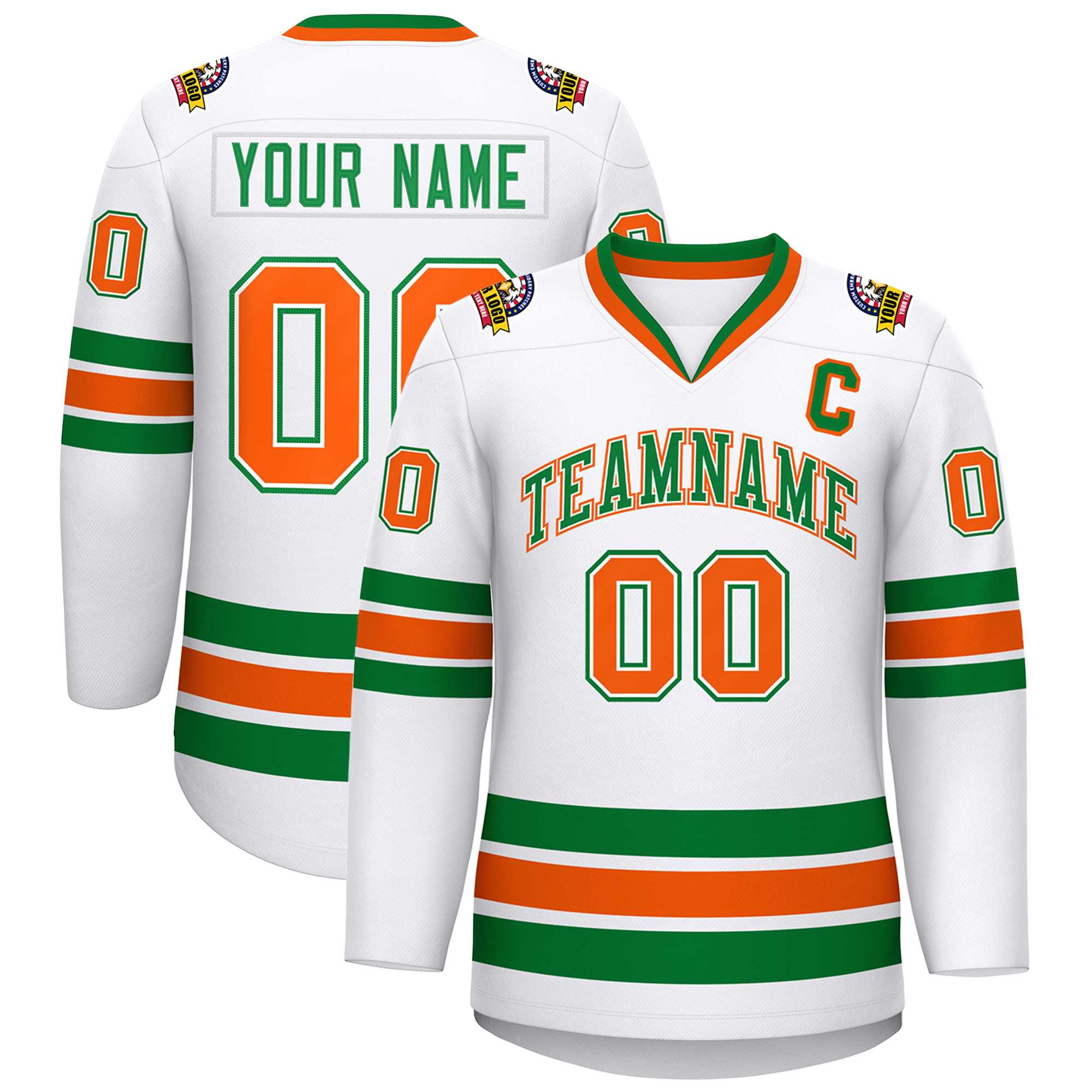 Custom White Kelly Green White-Orange Classic Style Hockey Jersey | KXKSHOP