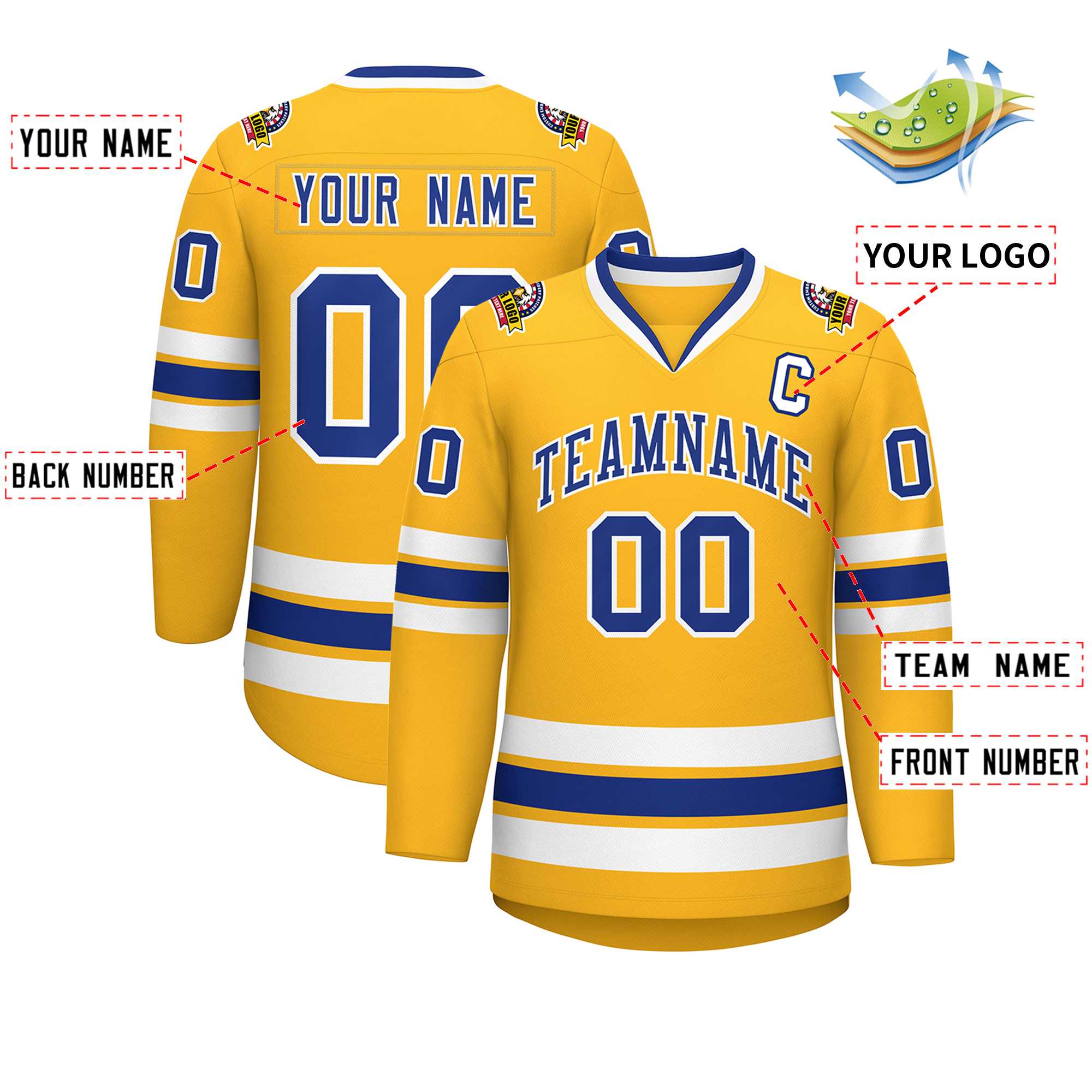 Custom Gold Royal-White Classic Style Hockey Jersey | KXKSHOP