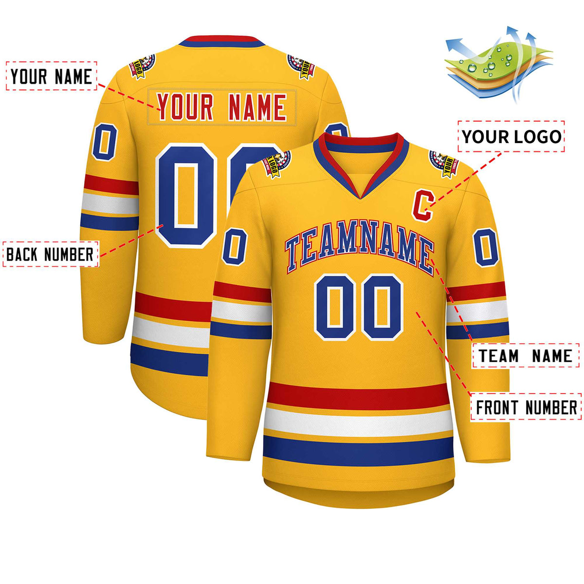 Custom Gold Royal White-Red Classic Style Hockey Jersey | KXKSHOP