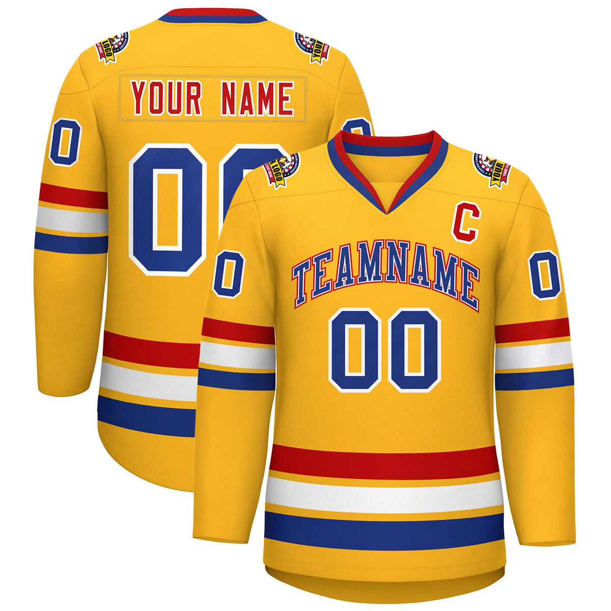 Custom Gold Royal White-Red Classic Style Hockey Jersey | KXKSHOP