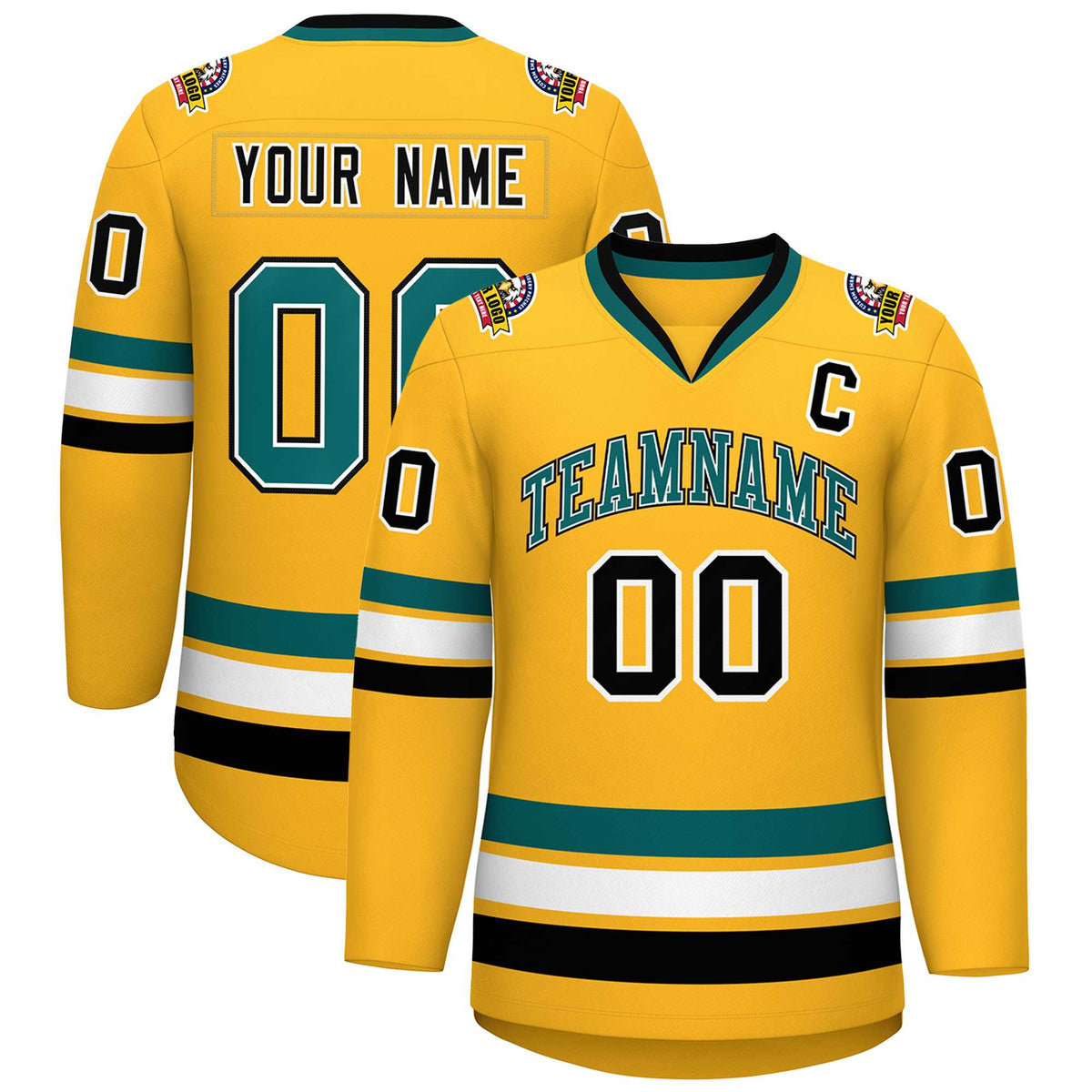 Custom Gold Aqua White-Black Classic Style Hockey Jersey | KXKSHOP