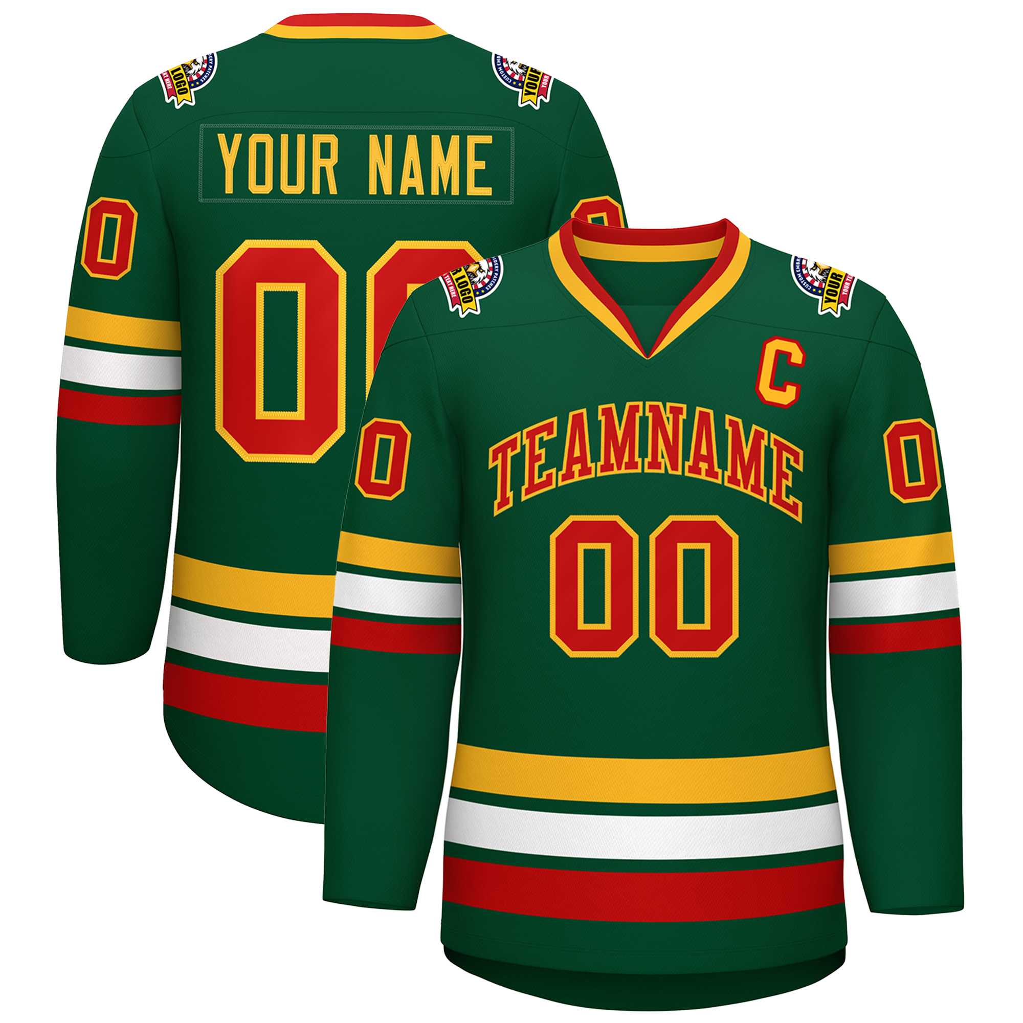 Custom Green Red-Gold Classic Style Hockey Jersey | KXKSHOP