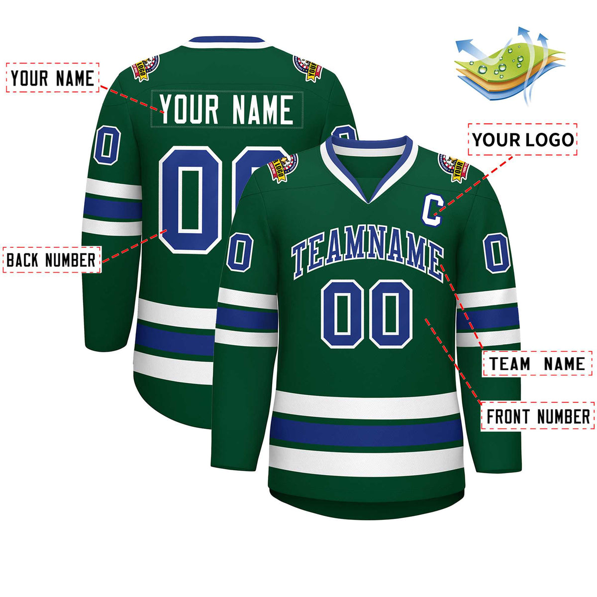 Custom Green Royal-White Classic Style Hockey Jersey | KXKSHOP