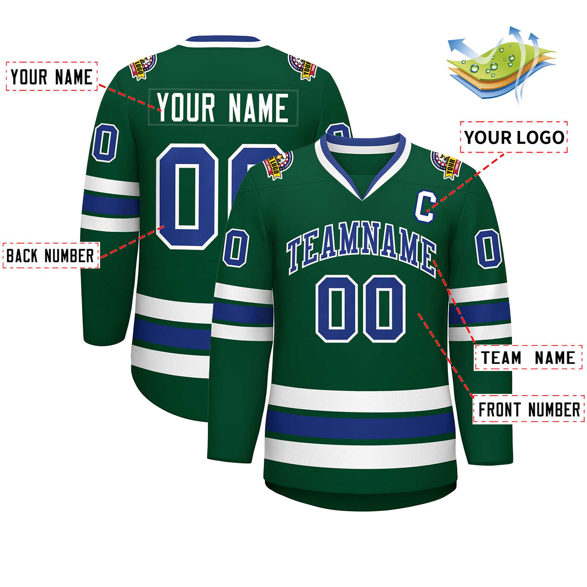 Custom Green Royal-White Classic Style Hockey Jersey | KXKSHOP