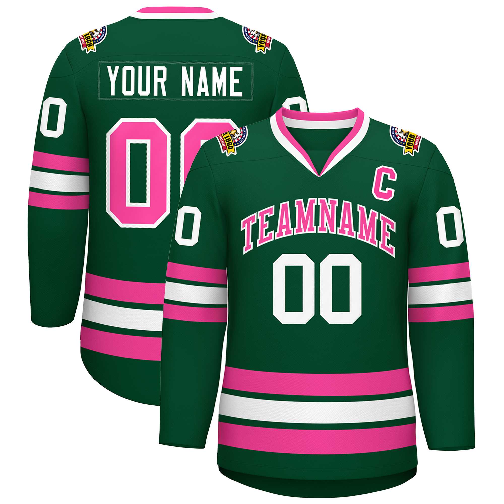 Custom Green Pink-White Classic Style Hockey Jersey | KXKSHOP