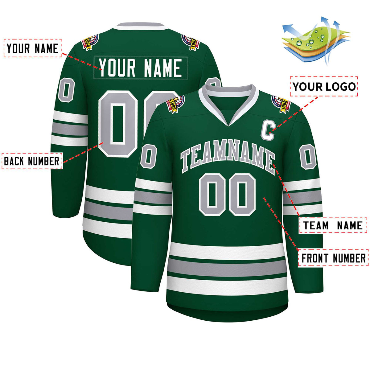 Custom Green Gray-White Classic Style Hockey Jersey | KXKSHOP