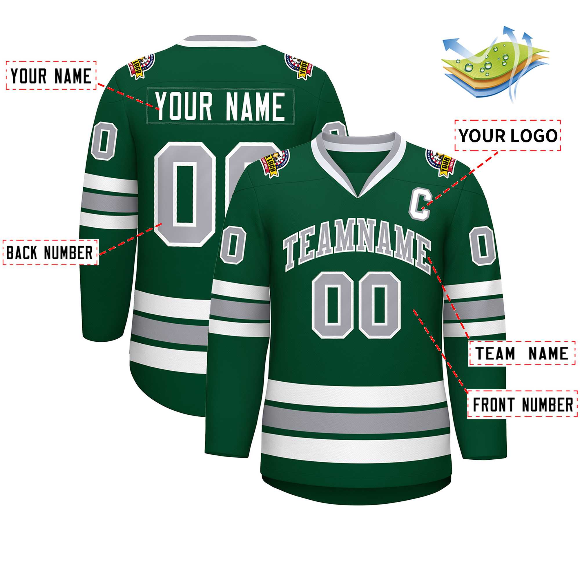 Custom Green Gray-White Classic Style Hockey Jersey | KXKSHOP