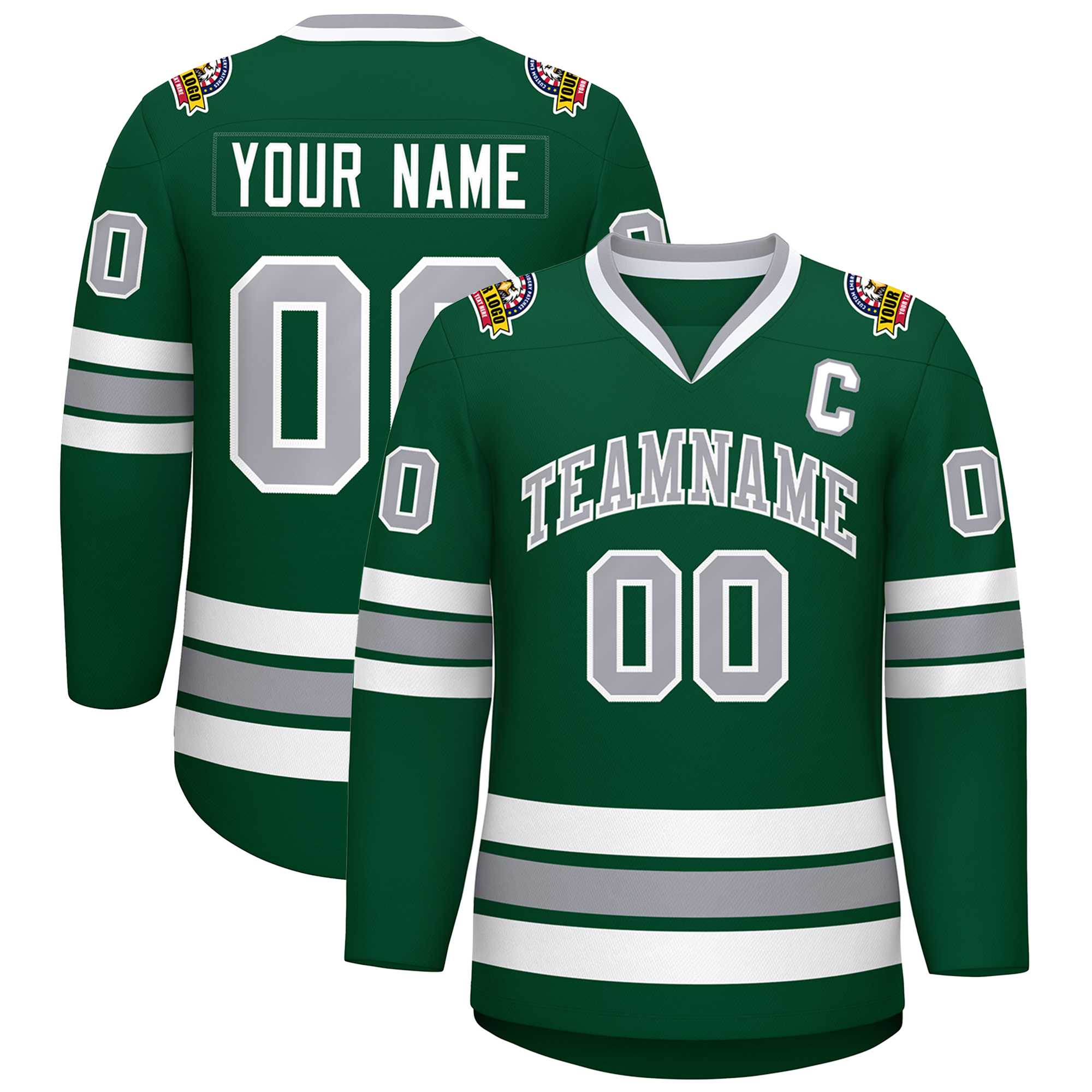 Custom Green Gray-White Classic Style Hockey Jersey | KXKSHOP