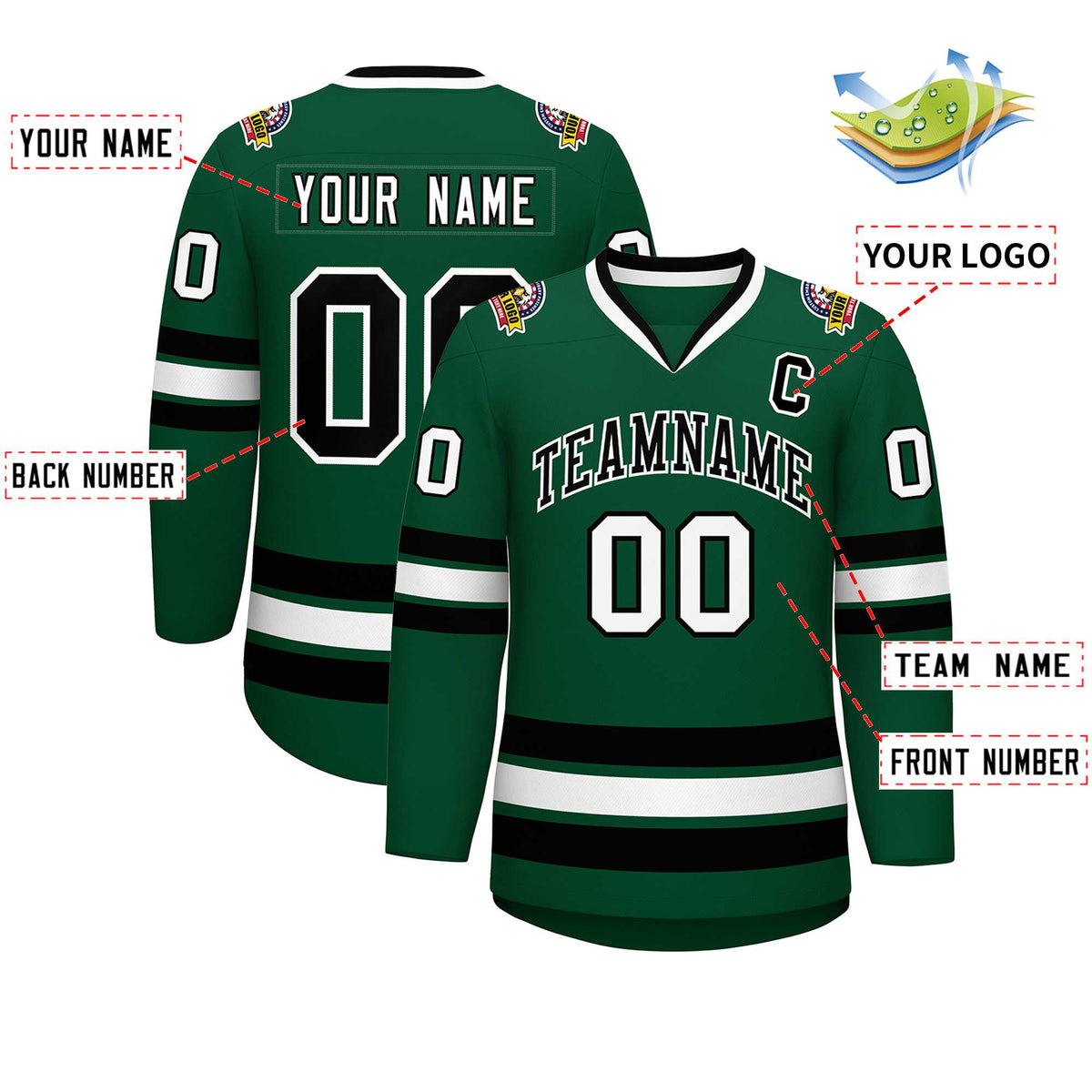 Custom Green Black-White Classic Style Hockey Jersey | KXKSHOP