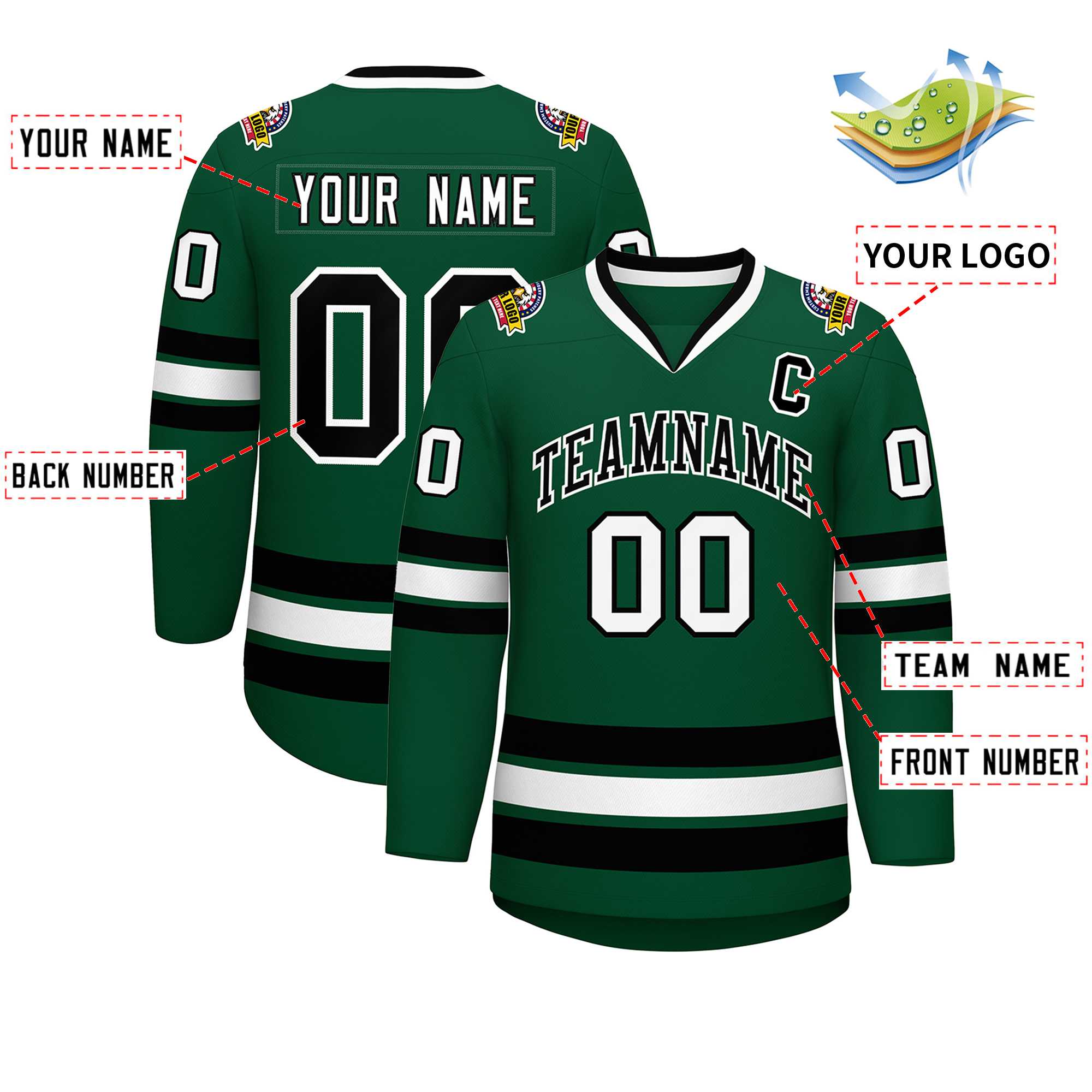 Custom Green Black-White Classic Style Hockey Jersey | KXKSHOP