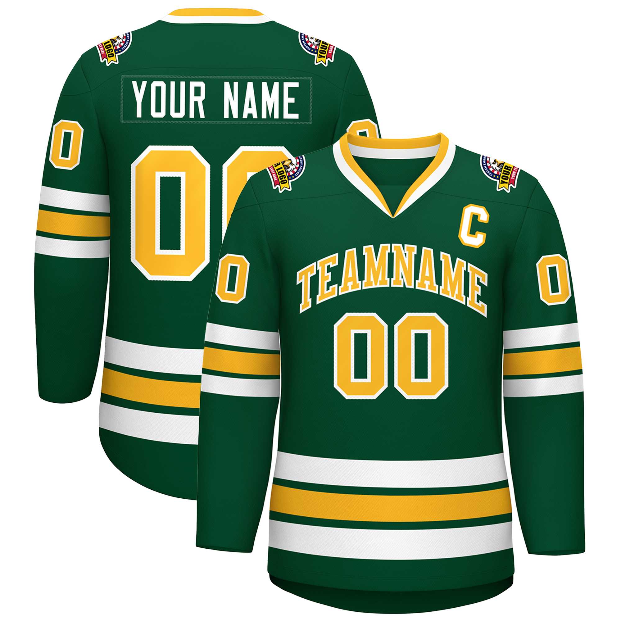 Custom Green Gold-White Classic Style Hockey Jersey | KXKSHOP