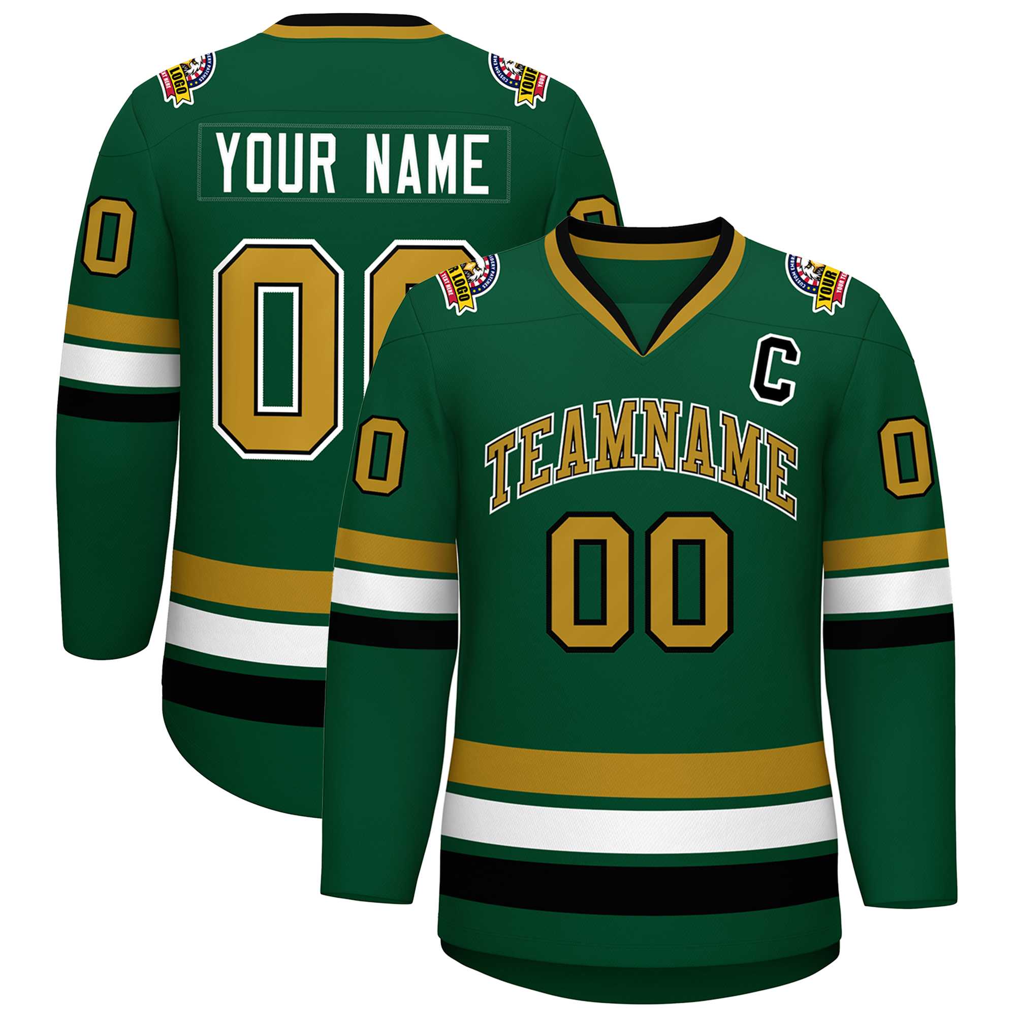 Custom Green Old Gold Black-White Classic Style Hockey Jersey | KXKSHOP