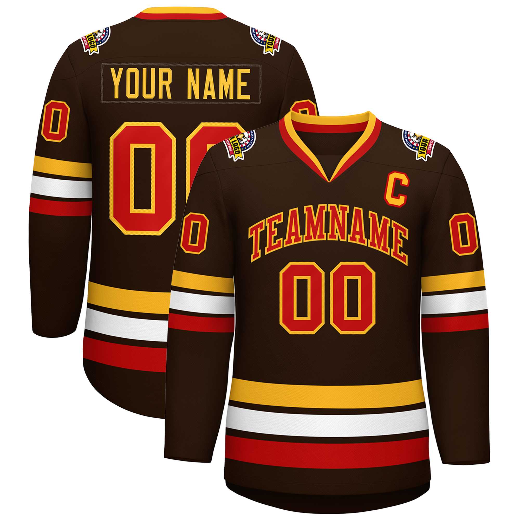 Custom Brown Red-Gold Classic Style Hockey Jersey | KXKSHOP