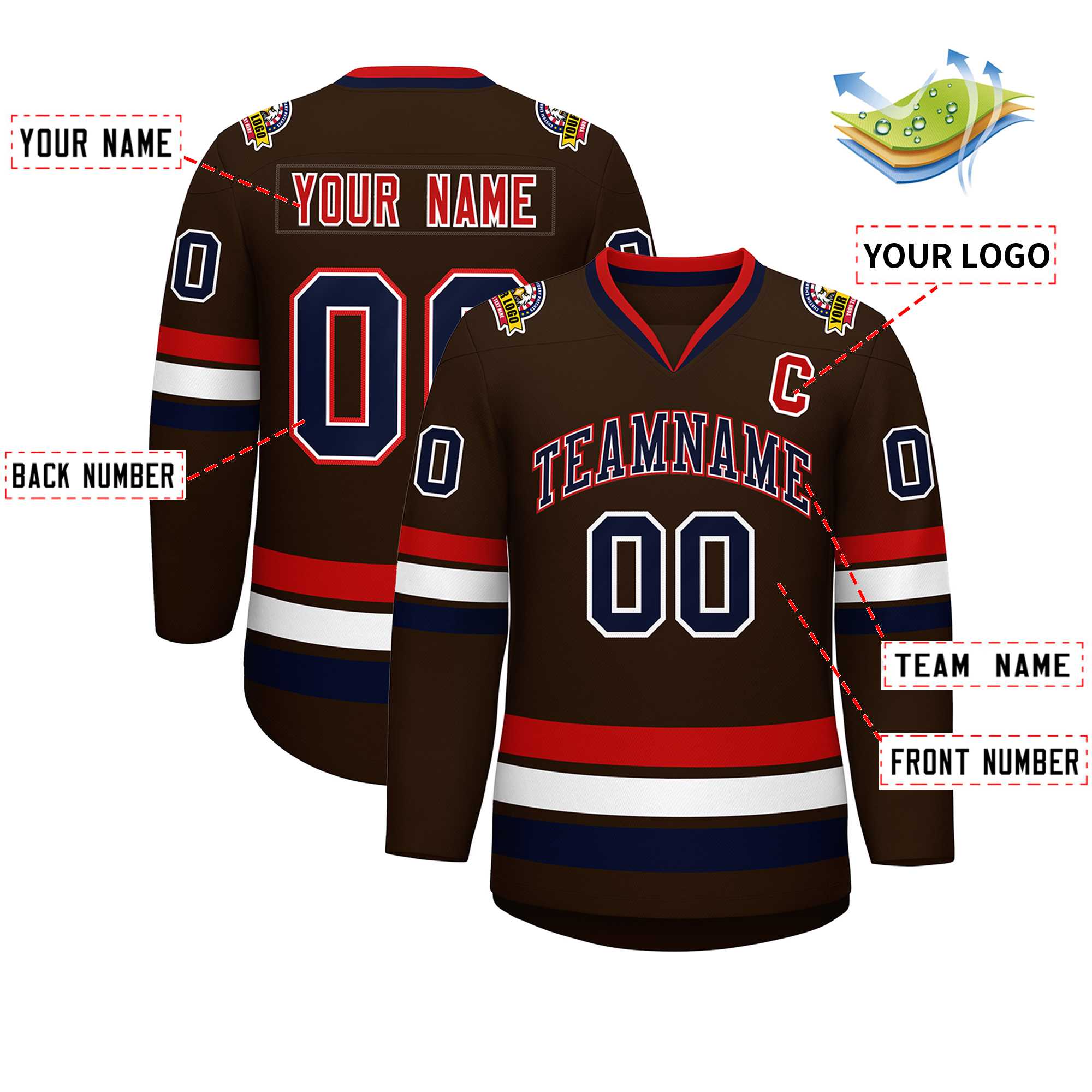Custom Brown Navy White-Red Classic Style Hockey Jersey | KXKSHOP