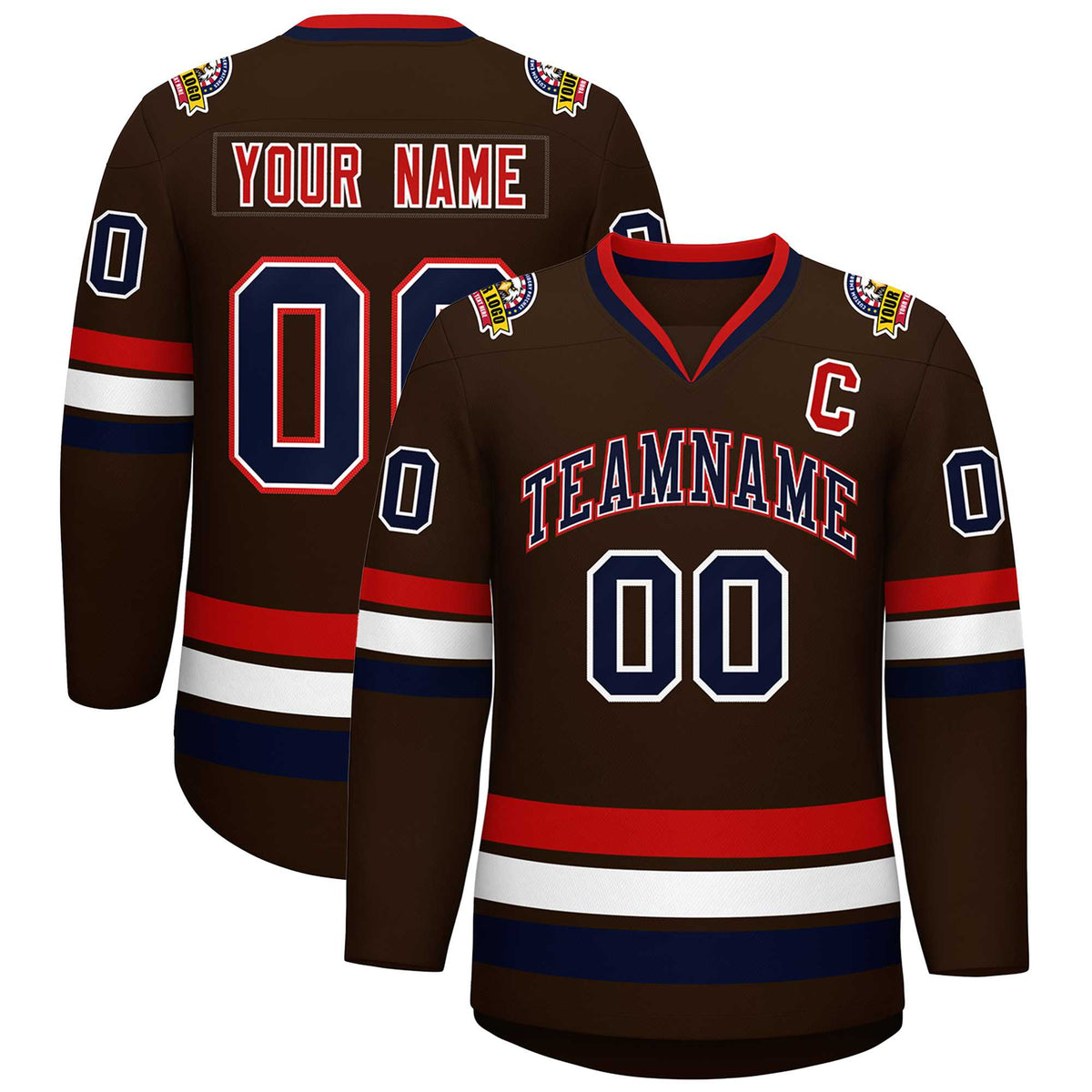 Custom Brown Navy White-Red Classic Style Hockey Jersey | KXKSHOP
