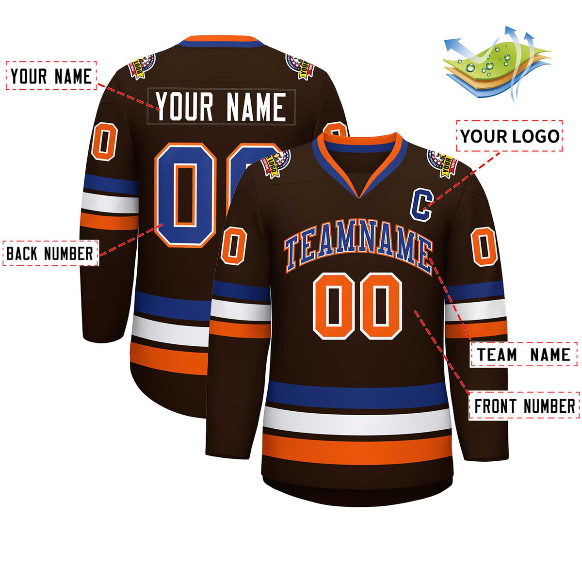 Custom Brown Royal White-Orange Classic Style Hockey Jersey | KXKSHOP