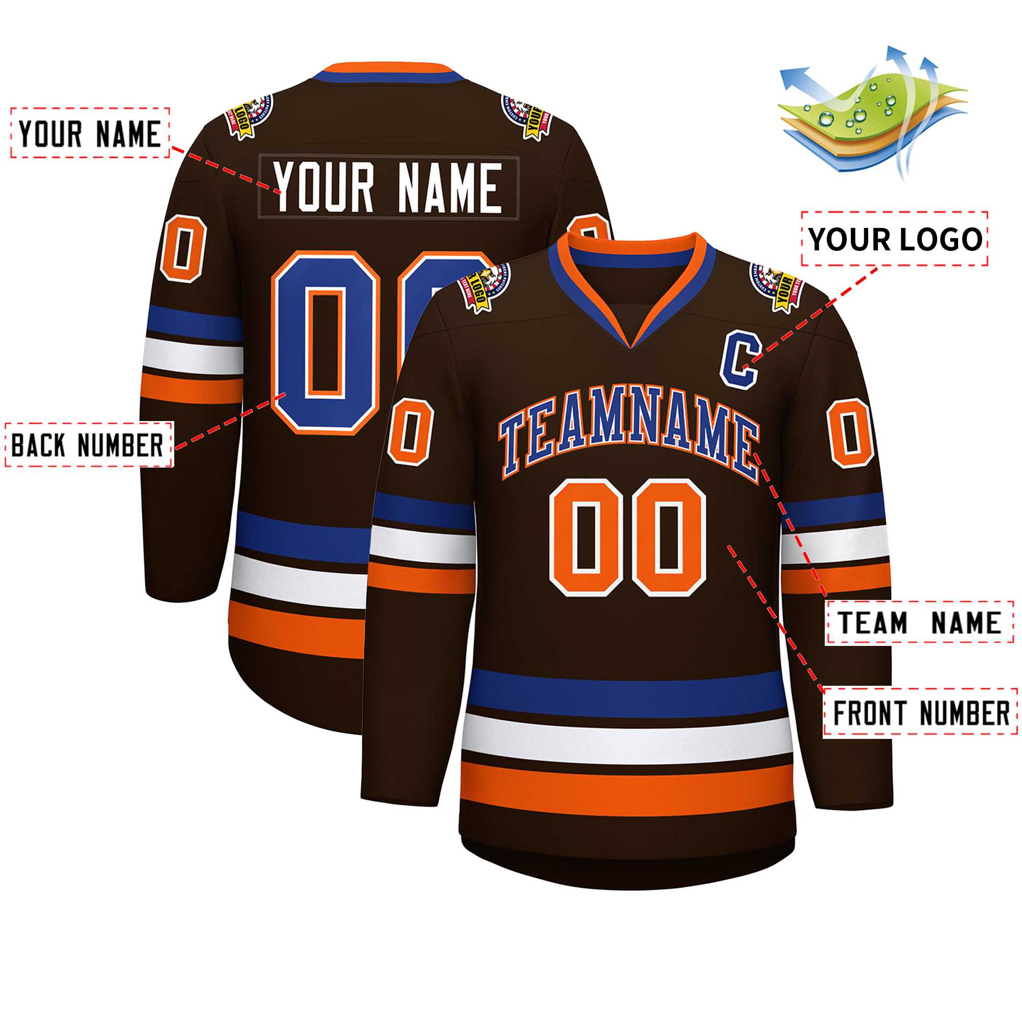 Custom Brown Royal White-Orange Classic Style Hockey Jersey | KXKSHOP