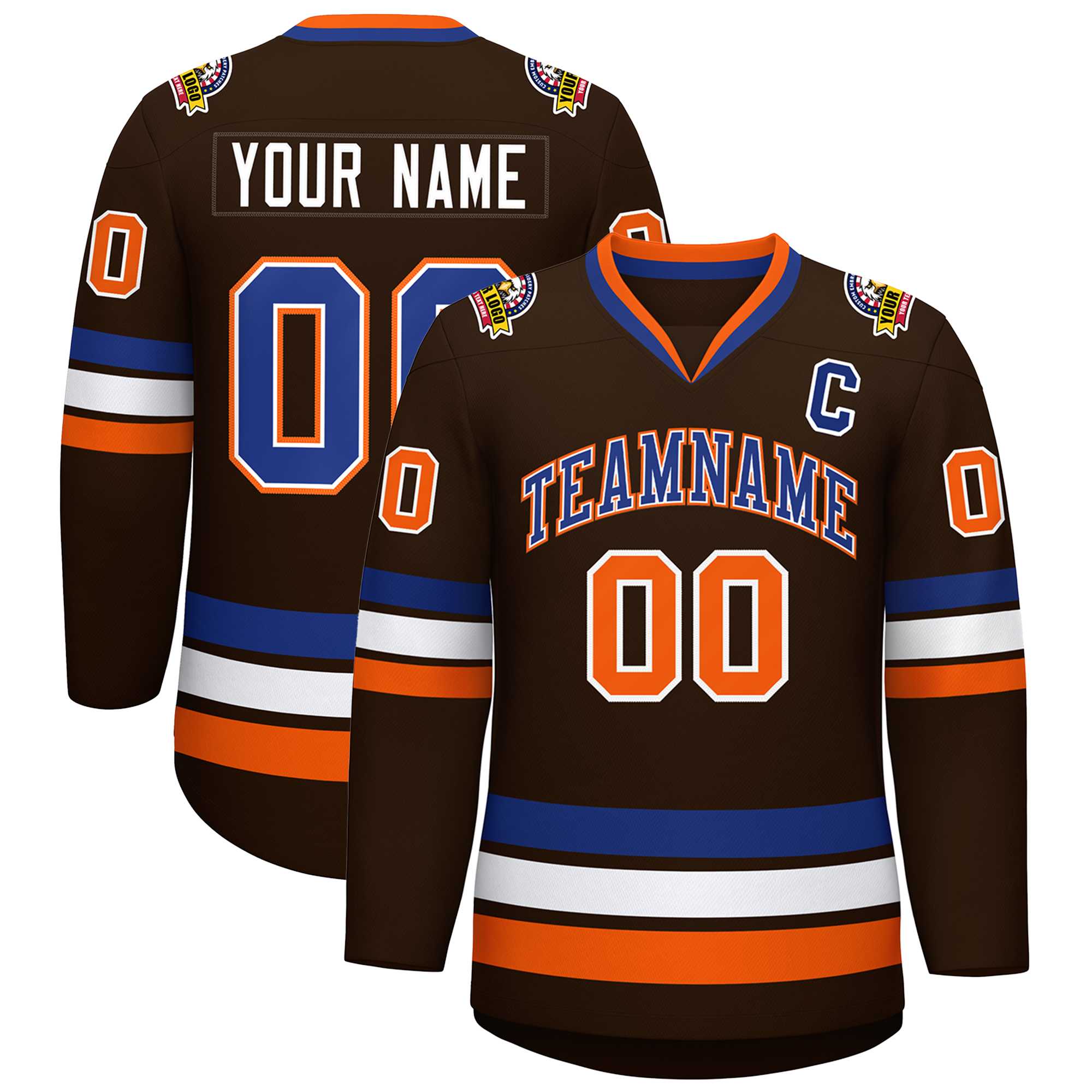 Custom Brown Royal White-Orange Classic Style Hockey Jersey | KXKSHOP