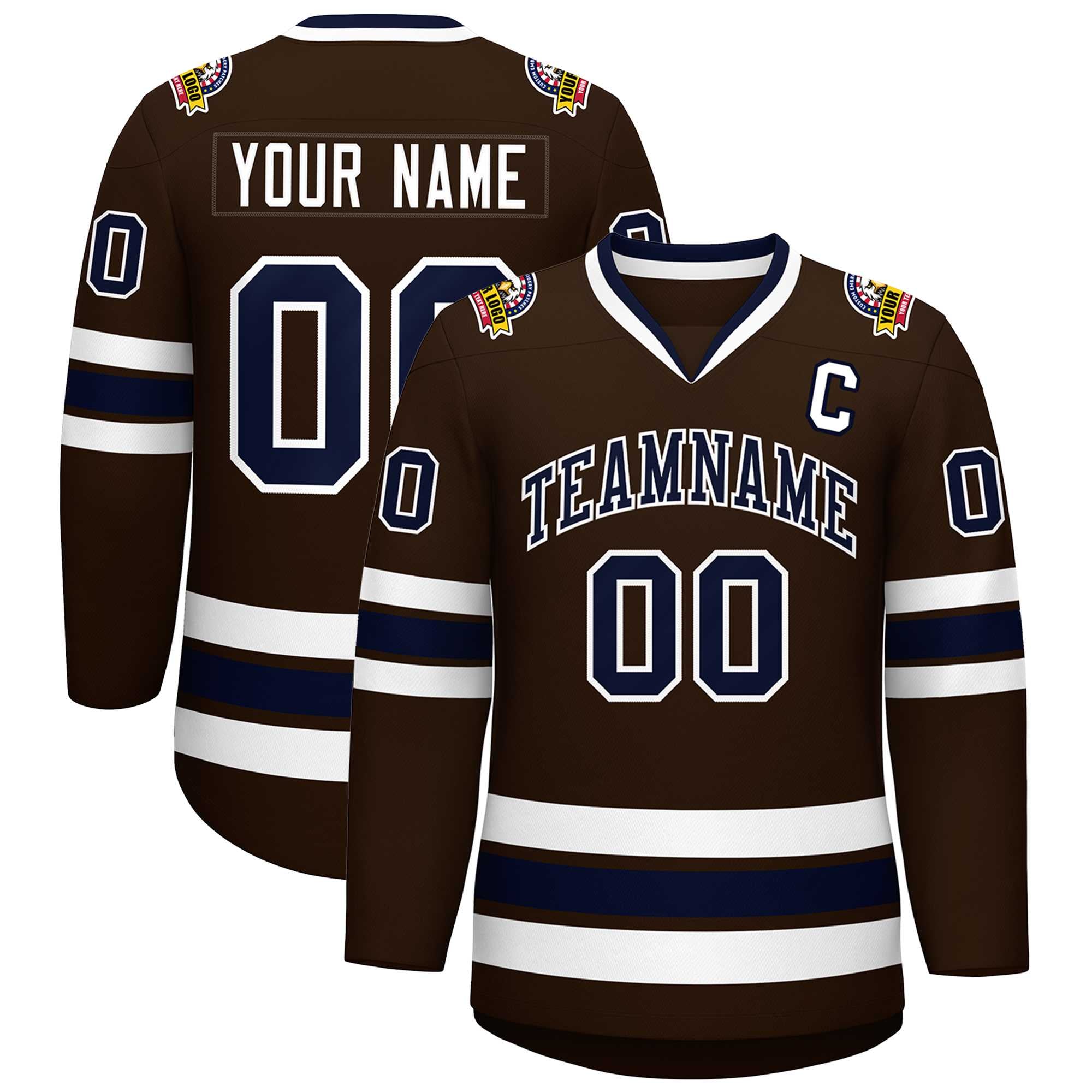 Custom Brown Navy-White Classic Style Hockey Jersey | KXKSHOP