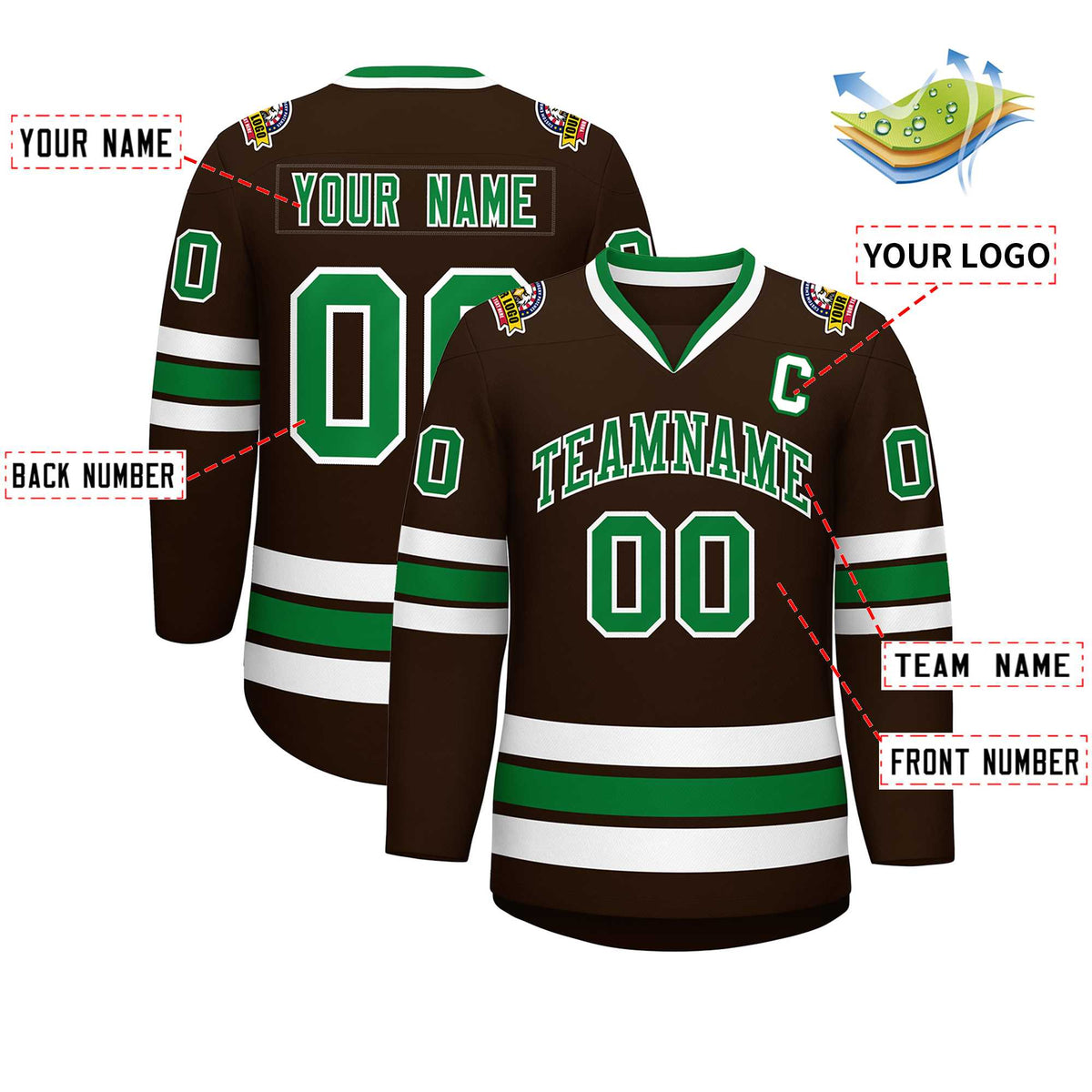 Custom Brown Kelly Green-White Classic Style Hockey Jersey | KXKSHOP