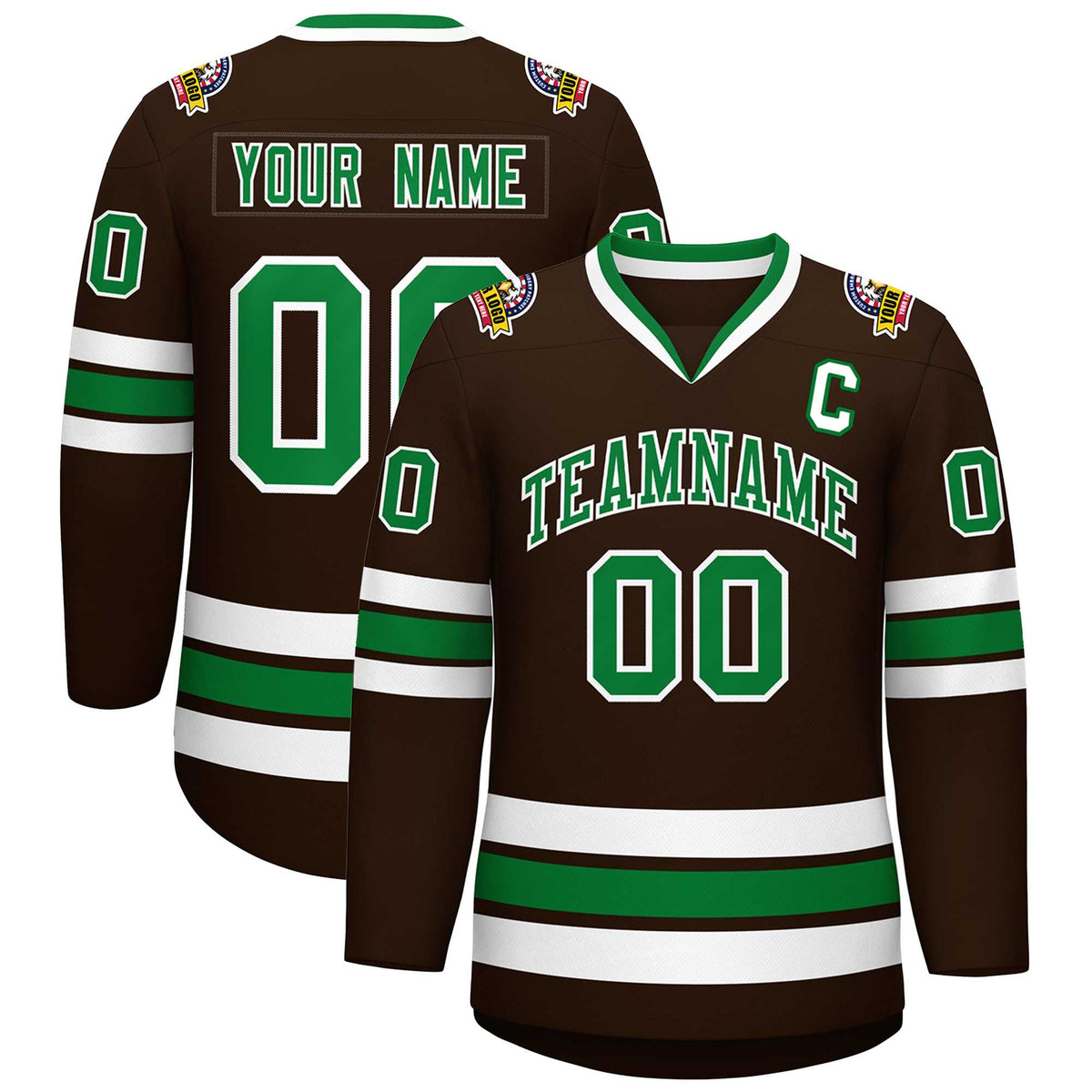 Custom Brown Kelly Green-White Classic Style Hockey Jersey | KXKSHOP