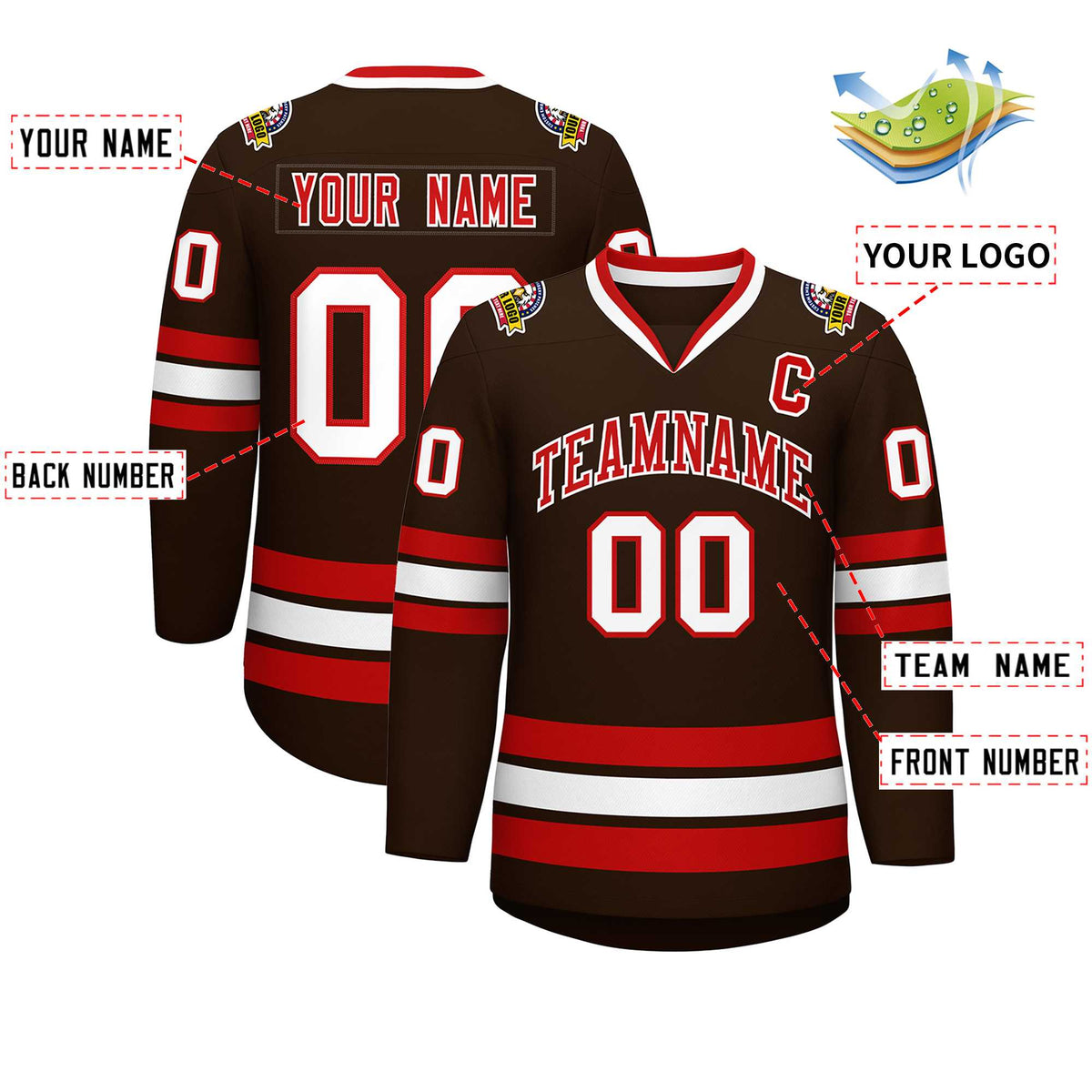 Custom Brown Red-White Classic Style Hockey Jersey | KXKSHOP