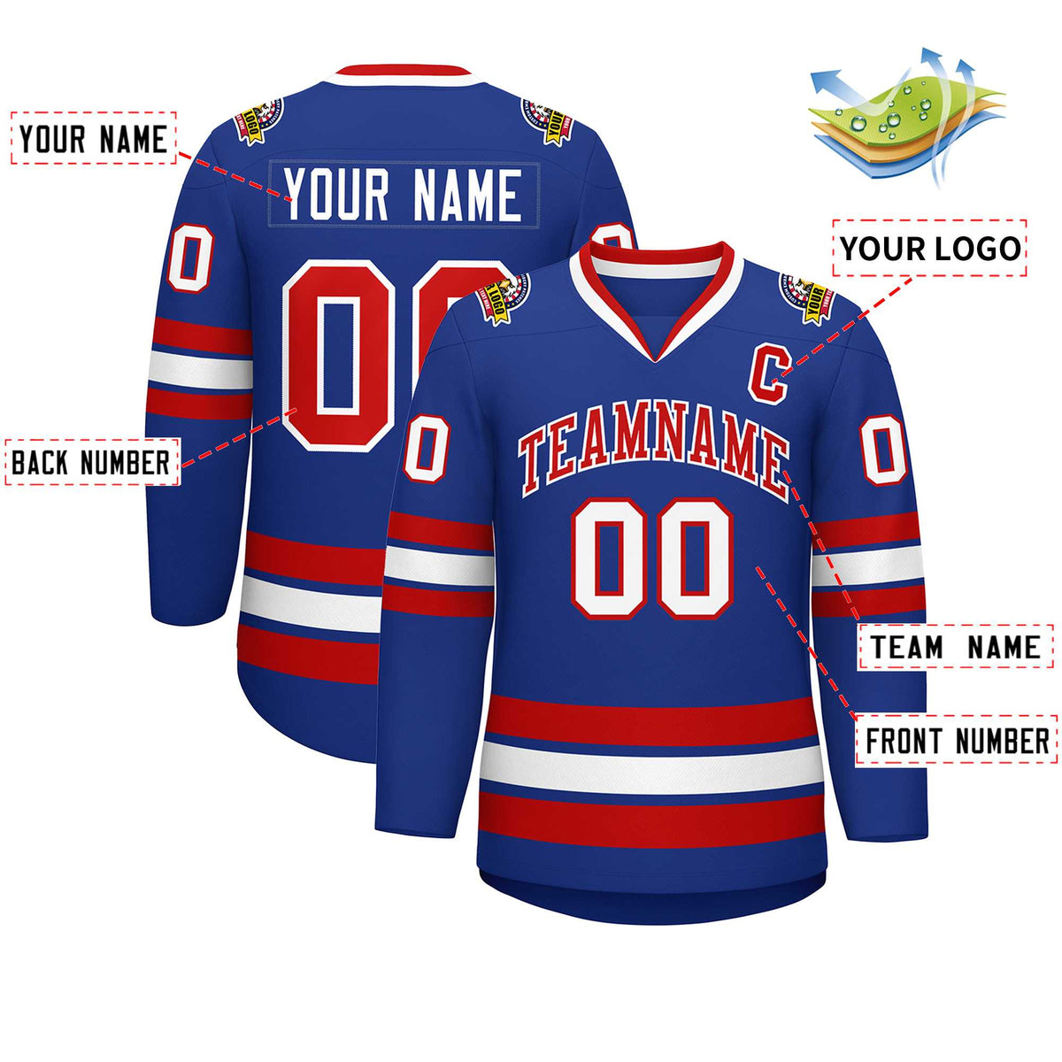 Custom Royal Red-White Classic Style Hockey Jersey | KXKSHOP