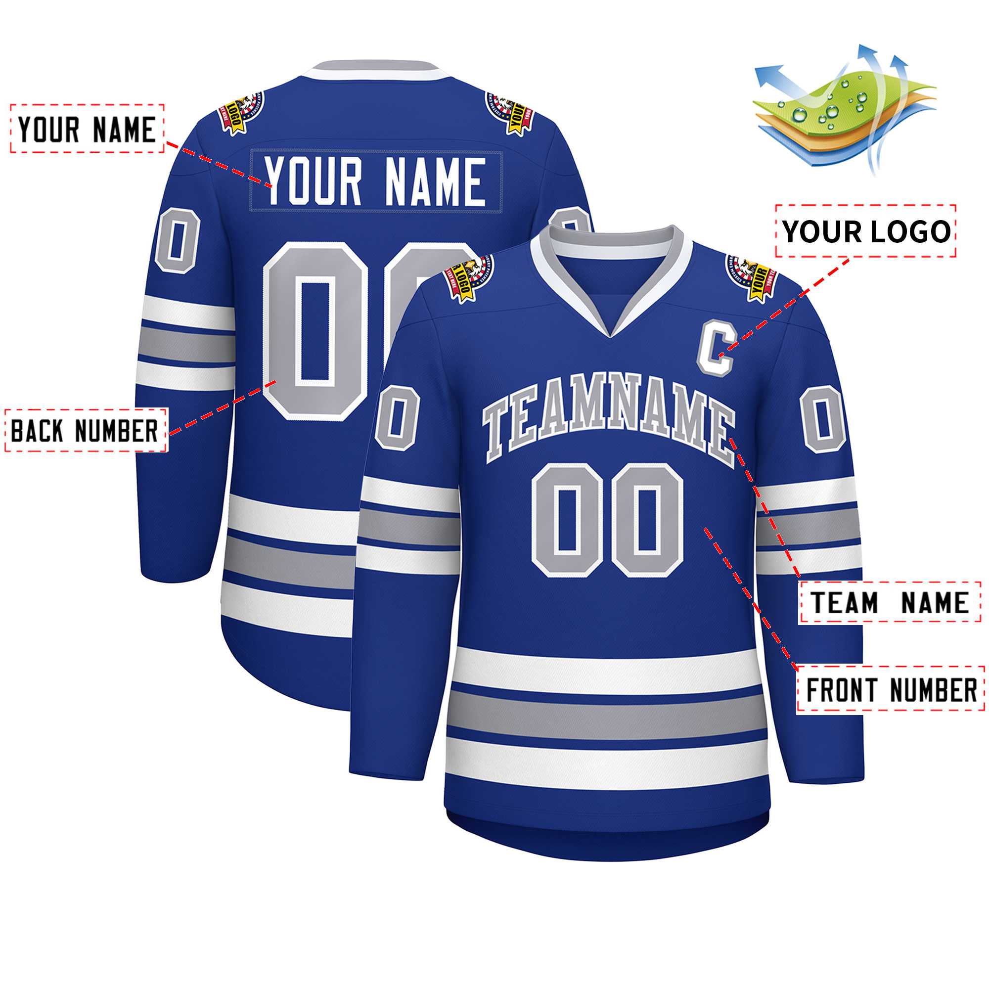 Custom Royal Gray-White Classic Style Hockey Jersey | KXKSHOP