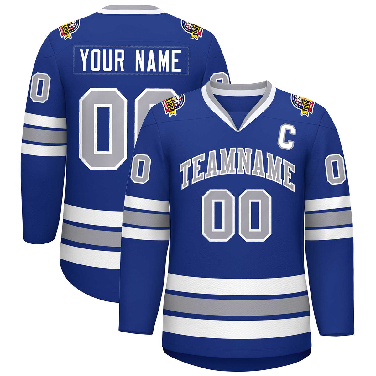 Custom Royal Gray-White Classic Style Hockey Jersey | KXKSHOP