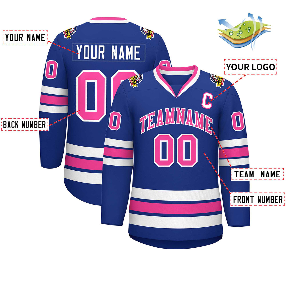 Custom Royal Pink-White Classic Style Hockey Jersey | KXKSHOP
