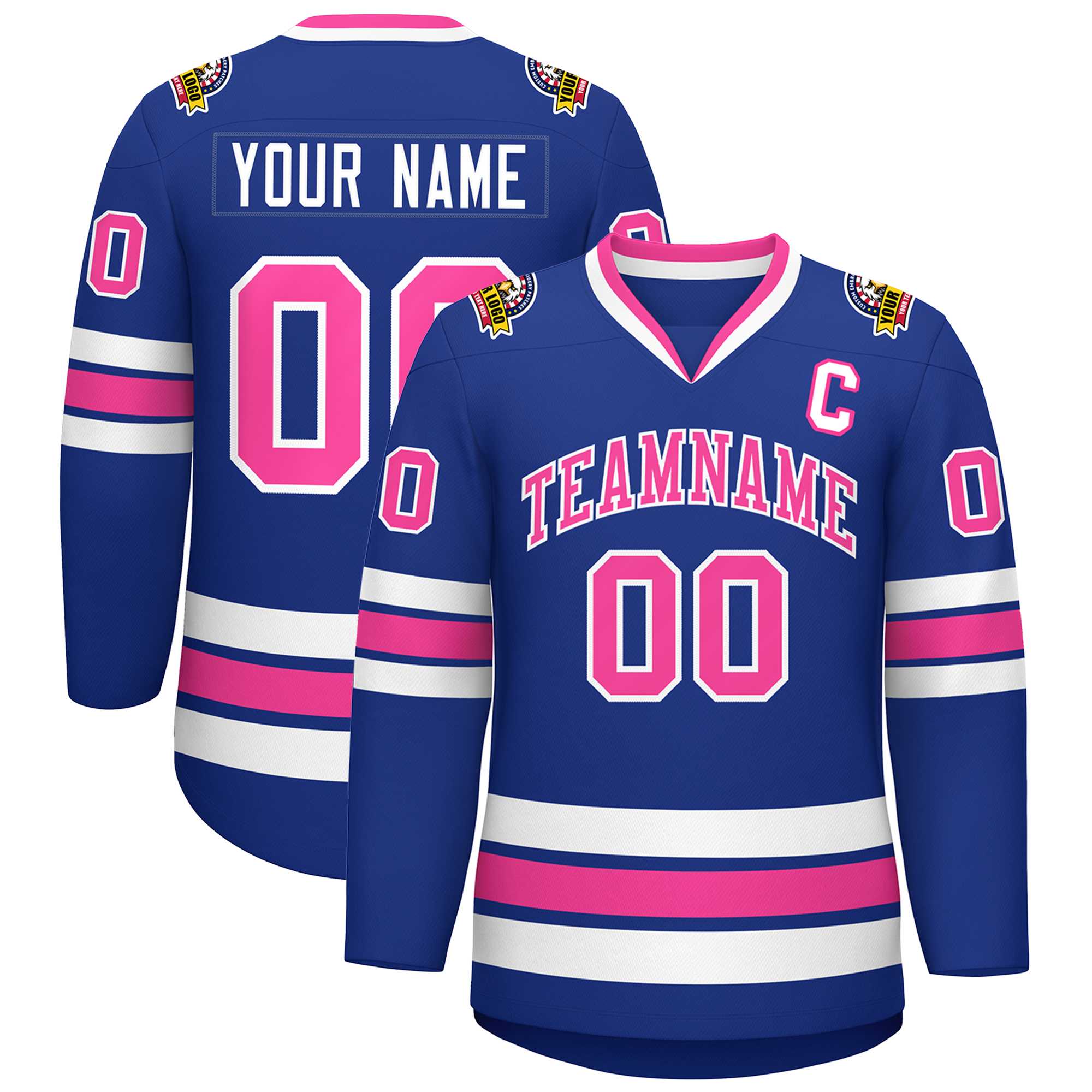 Custom Royal Pink-White Classic Style Hockey Jersey | KXKSHOP