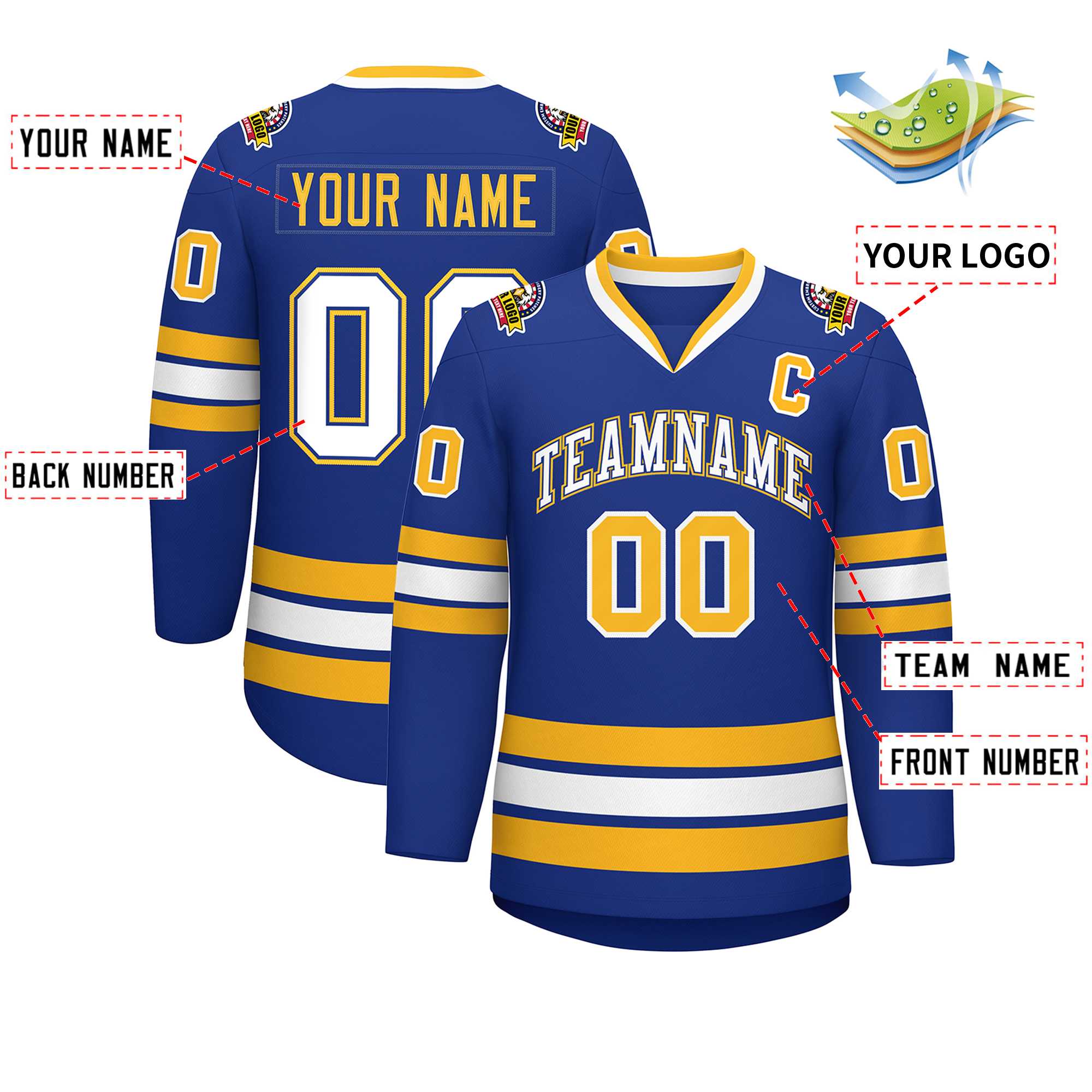 Custom Royal White Royal-Gold Classic Style Hockey Jersey | KXKSHOP