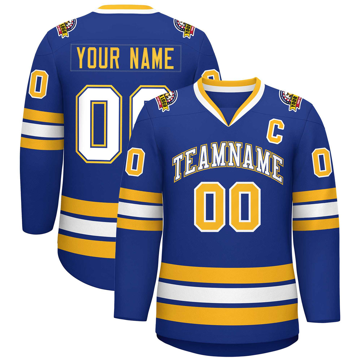 Custom Royal White Royal-Gold Classic Style Hockey Jersey | KXKSHOP