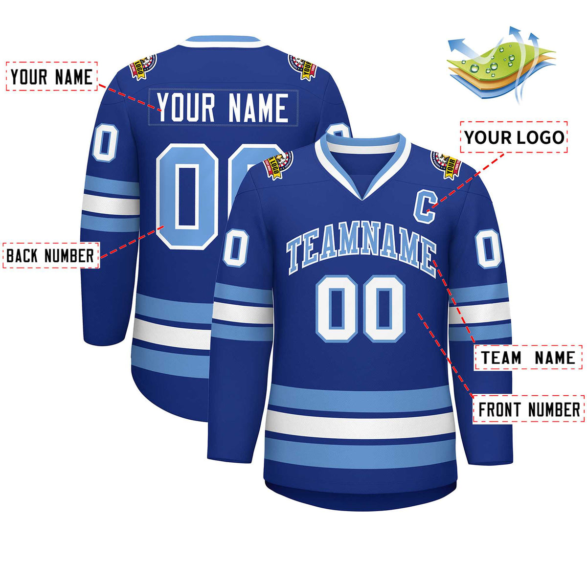 Custom Royal Light Blue-White Classic Style Hockey Jersey | KXKSHOP