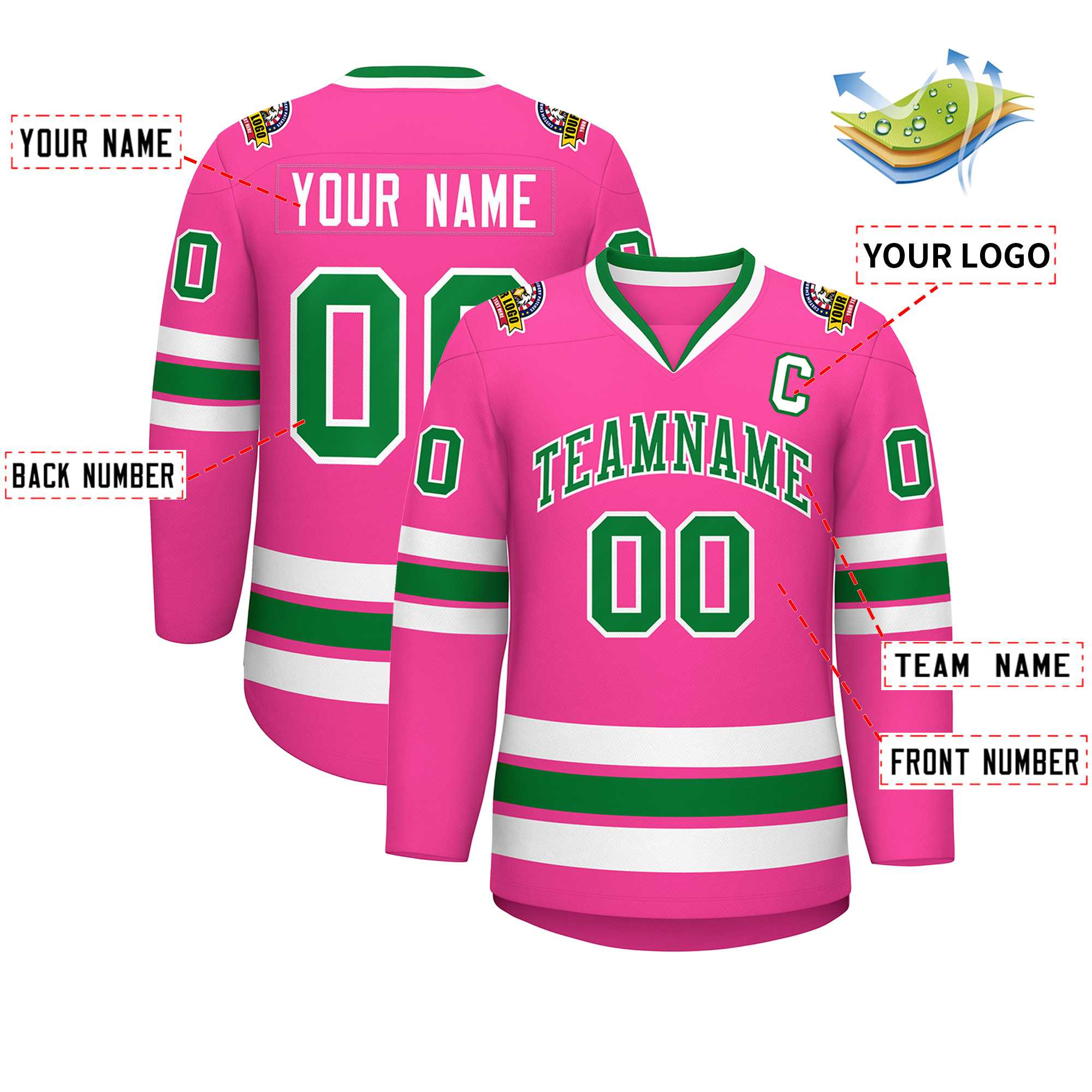 Custom Pink Kelly Green-White Classic Style Hockey Jersey | KXKSHOP